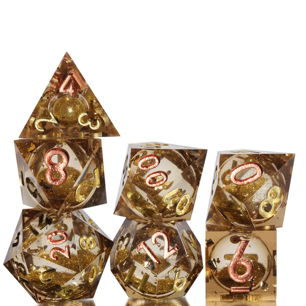 Golden Sand Sharp Edge Polyhedral Resin 7-Piece D&D Dice Set - Image 5