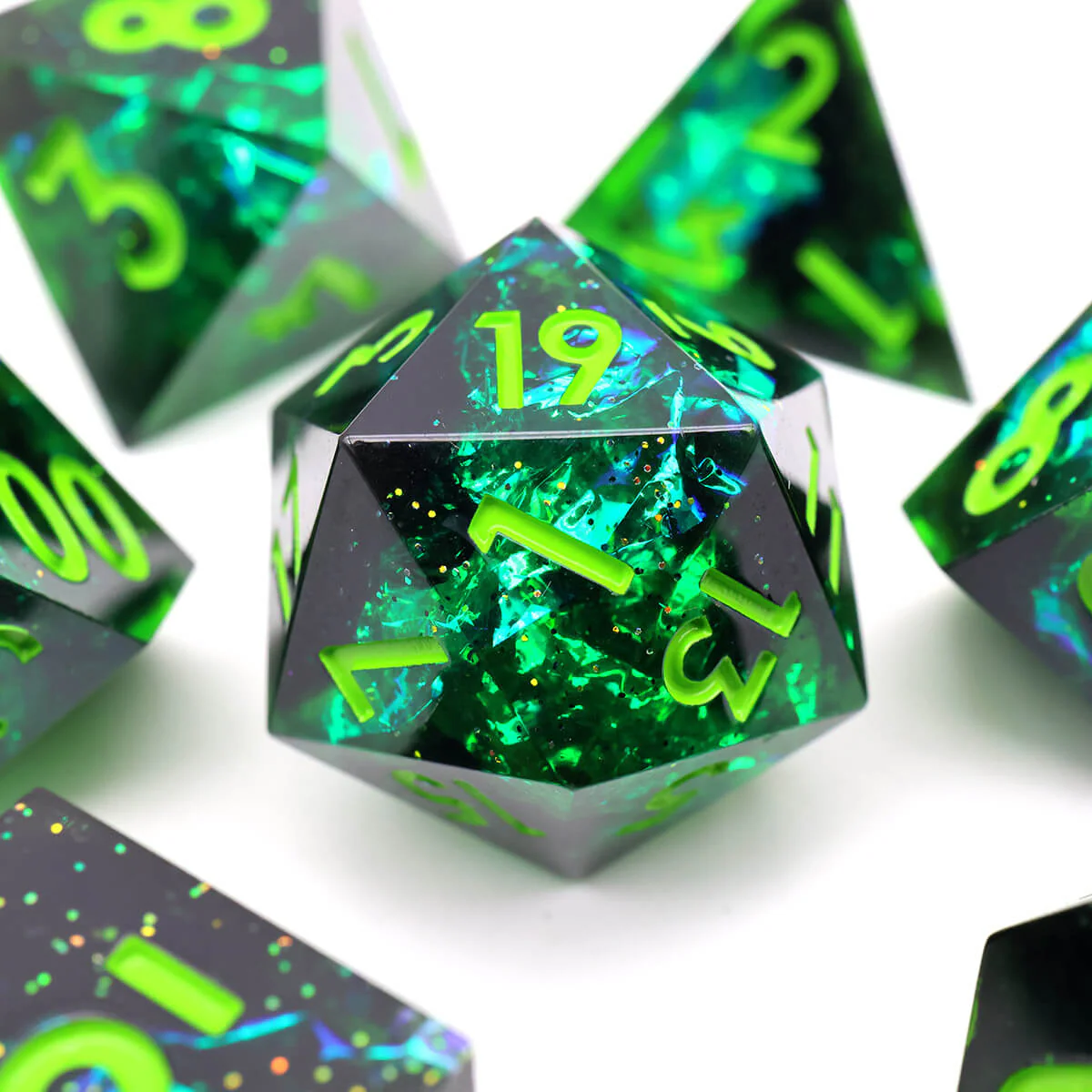 Green Forest 7-Piece Sharp Edge DND Dice Set - Image 2