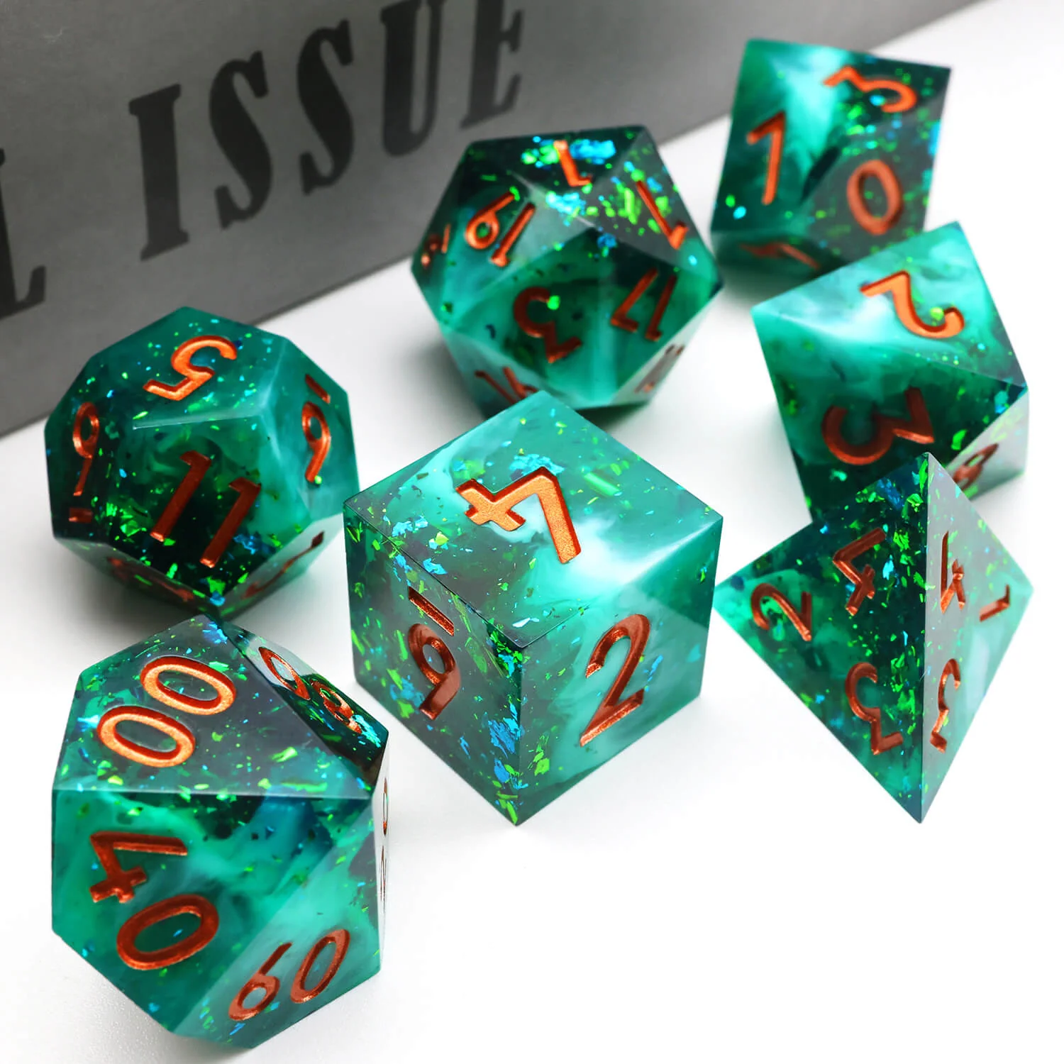 Green Forest Handmade Polyhedral DnD Dice Set for TRPG