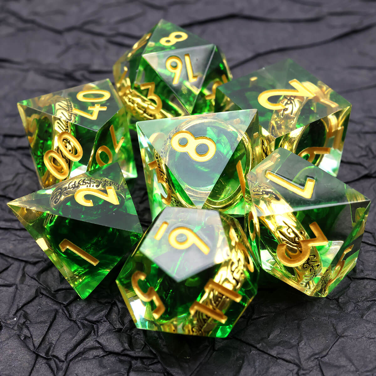 Green Magic Ring 7-Piece Sharp Edge DND Dice Set - Image 5