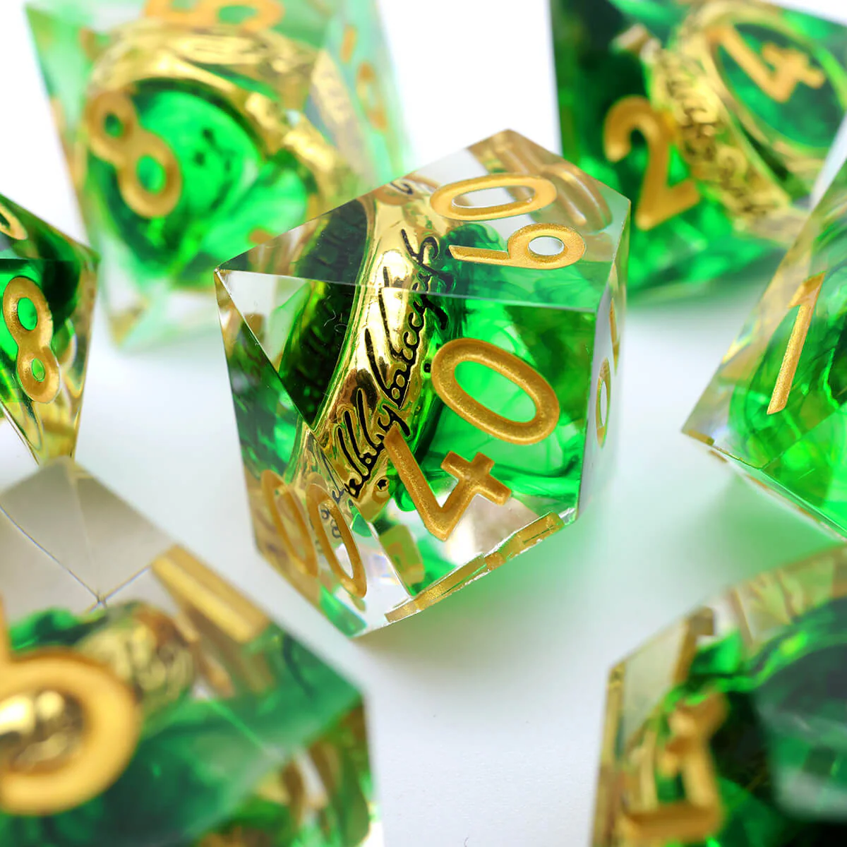 Green Magic Ring 7-Piece Sharp Edge DND Dice Set - Image 7