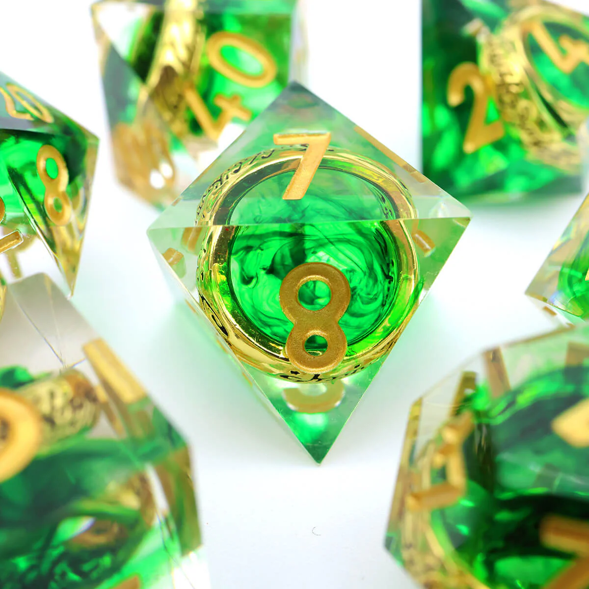 Green Magic Ring 7-Piece Sharp Edge DND Dice Set - Image 9