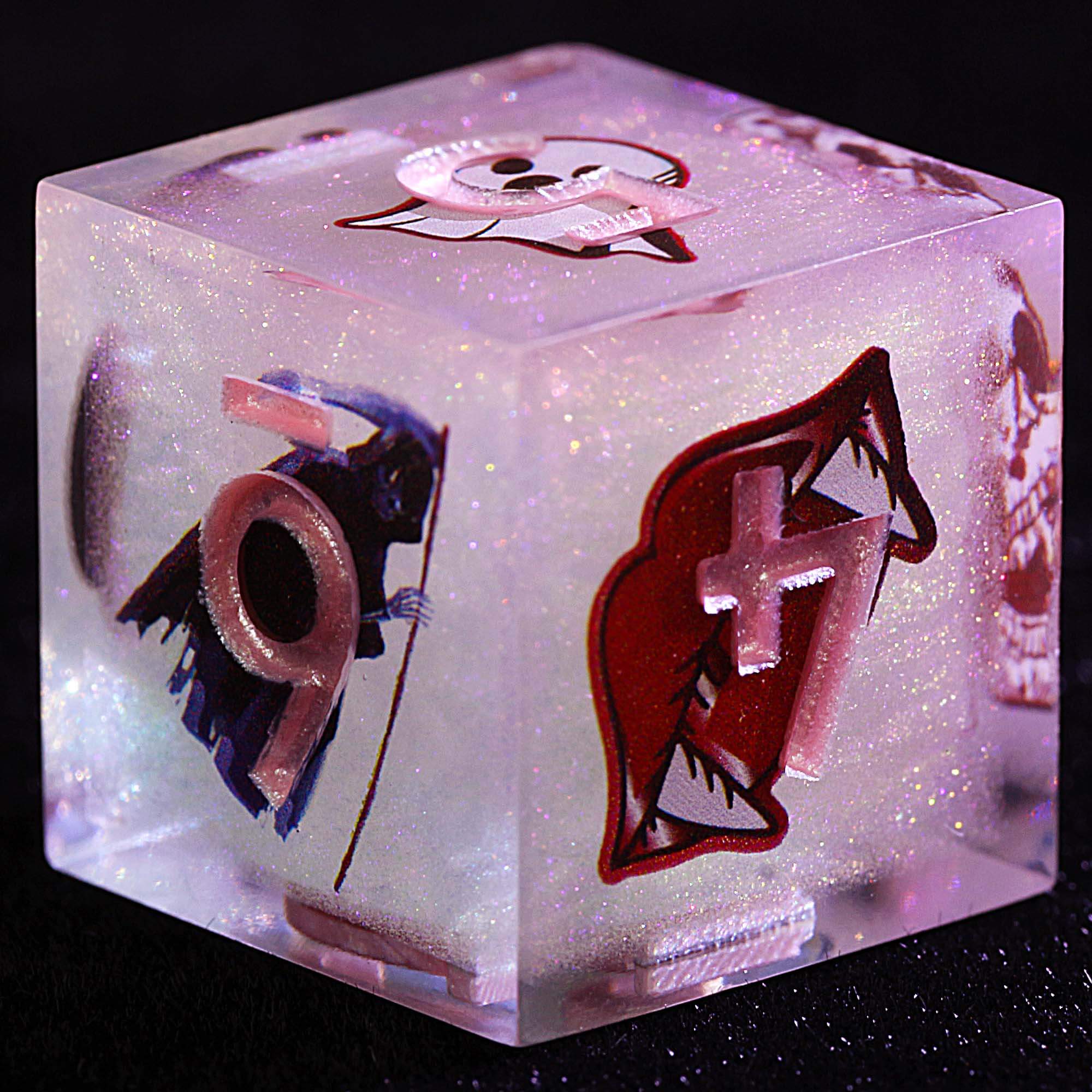 Halloween 9 Polyhedral Resin Sets of Dice DD Pink Witch Bloody Broomstick - Image 3