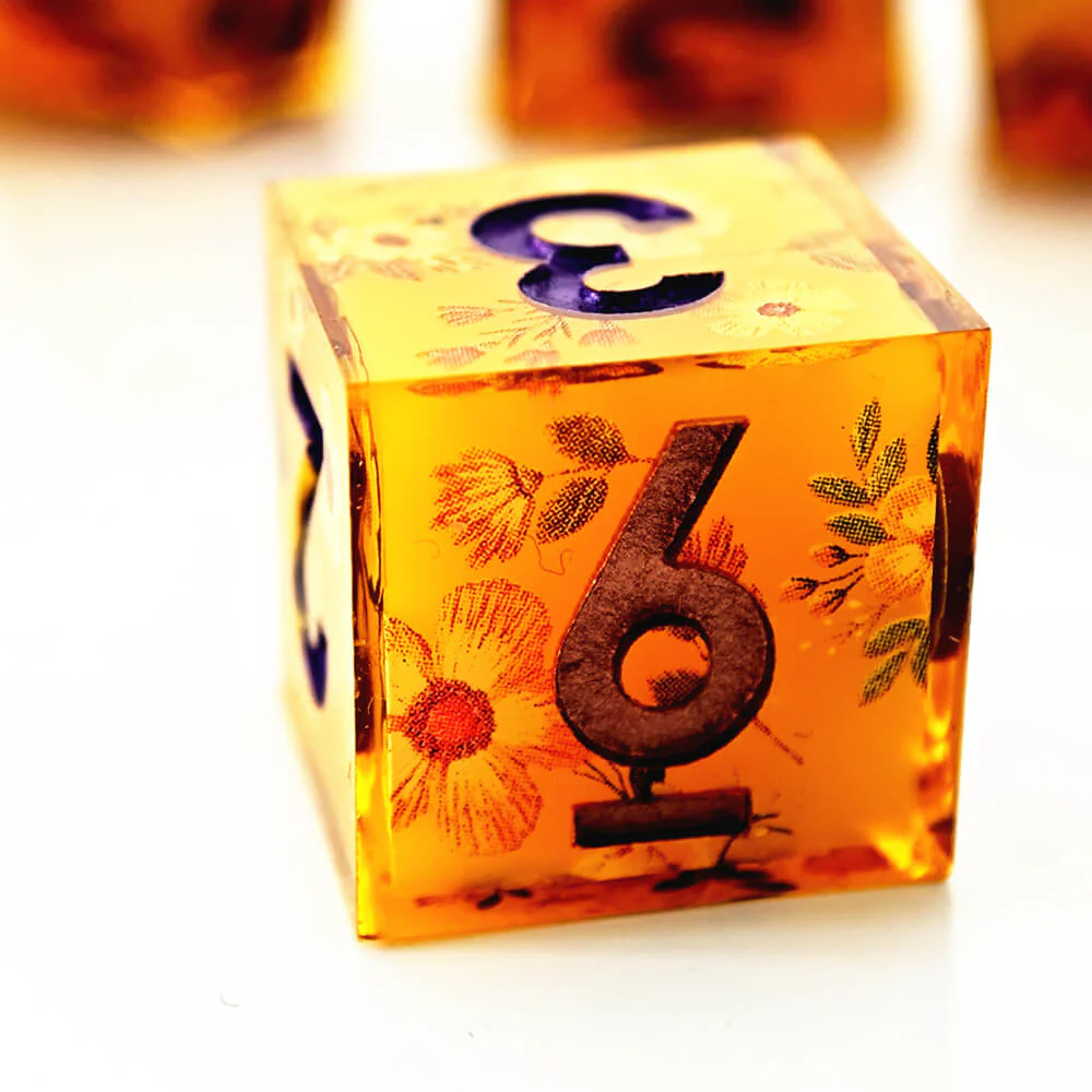 Honey Sharp Edge Resin Polyhedral 7-Piece D&D Dice Set - Image 4