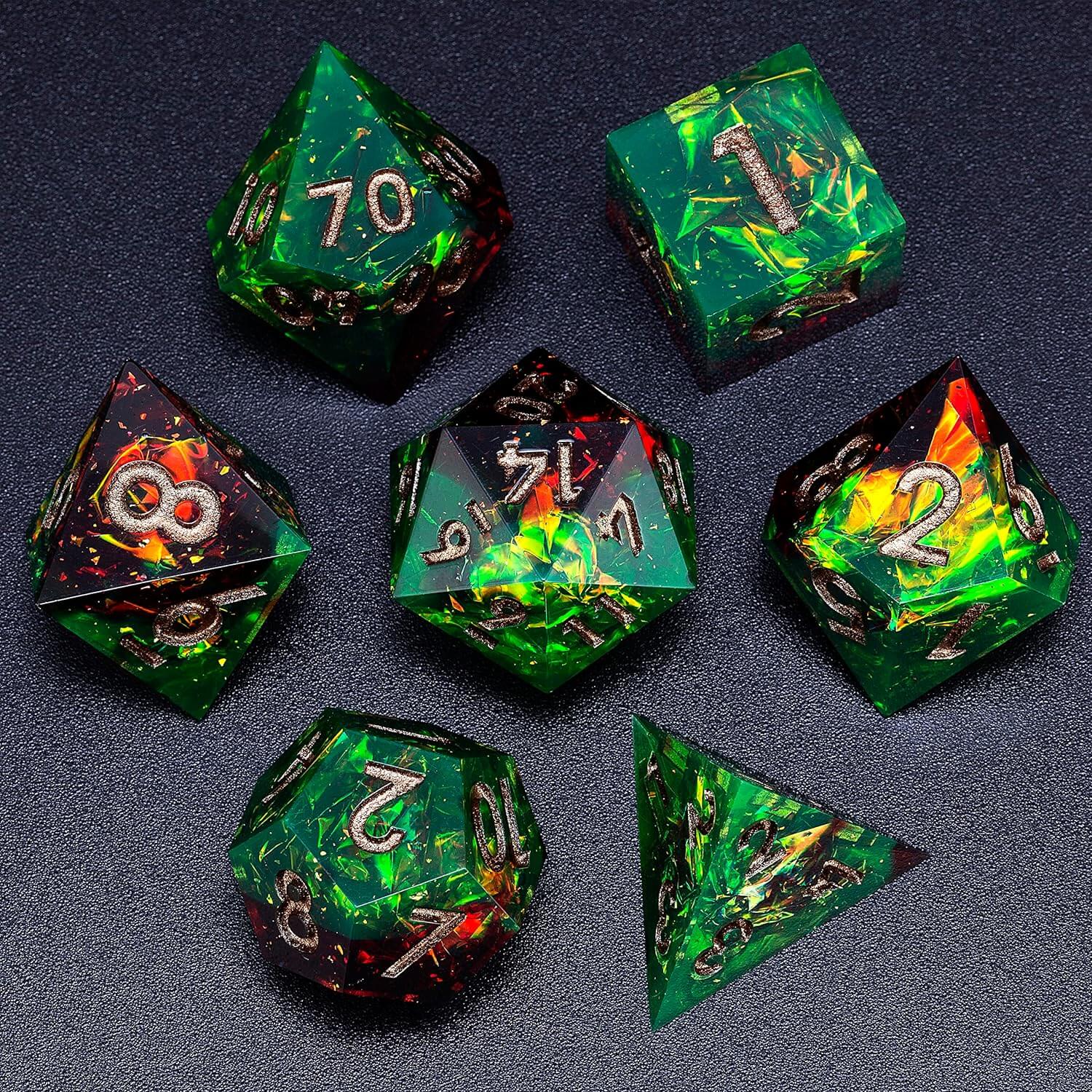 Jungle Fire Polyhedral Resin 7-Piece D&D Dice Set - Image 5