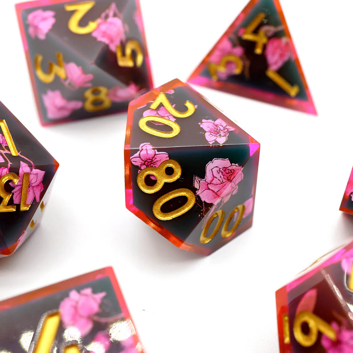 Layered Flower 7-Piece Sharp Edge DND Dice Set - Image 13