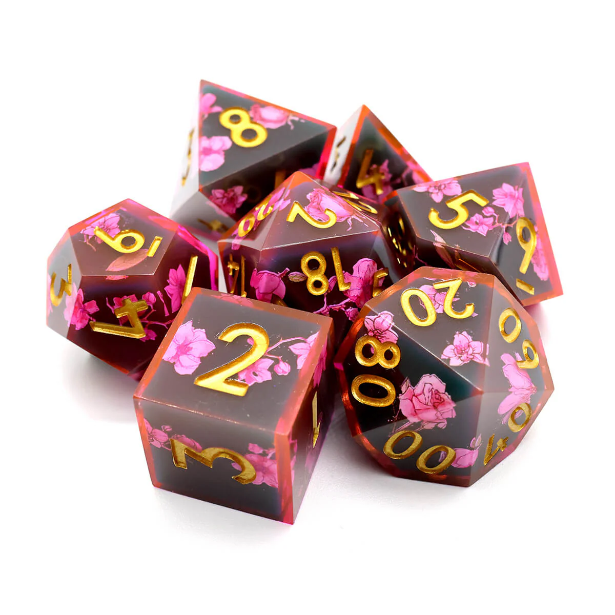 Layered Flower 7-Piece Sharp Edge DND Dice Set - Image 7
