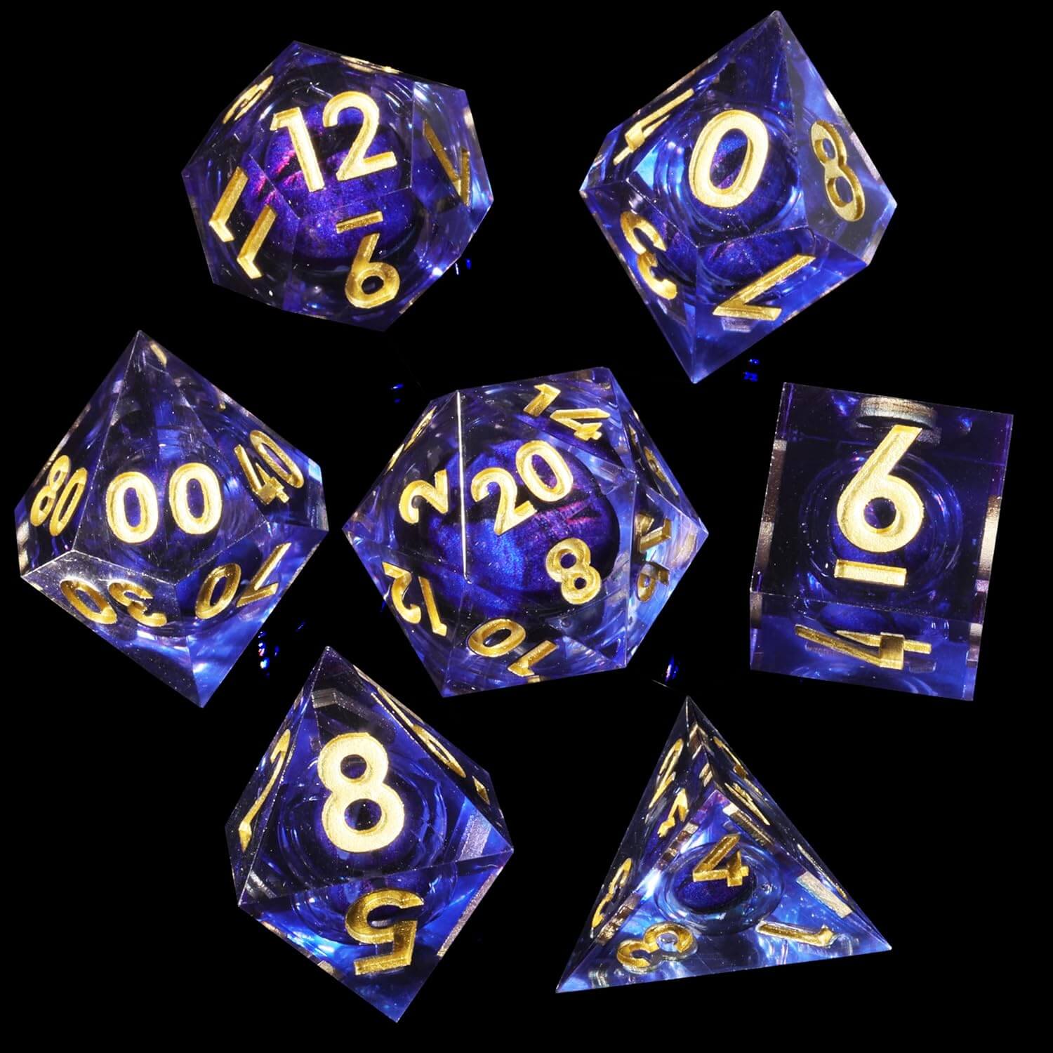 Liquid Core Dragon Eye Sharp Edge Polyhedral Resin 7-Piece D&D Dice Set - Image 10