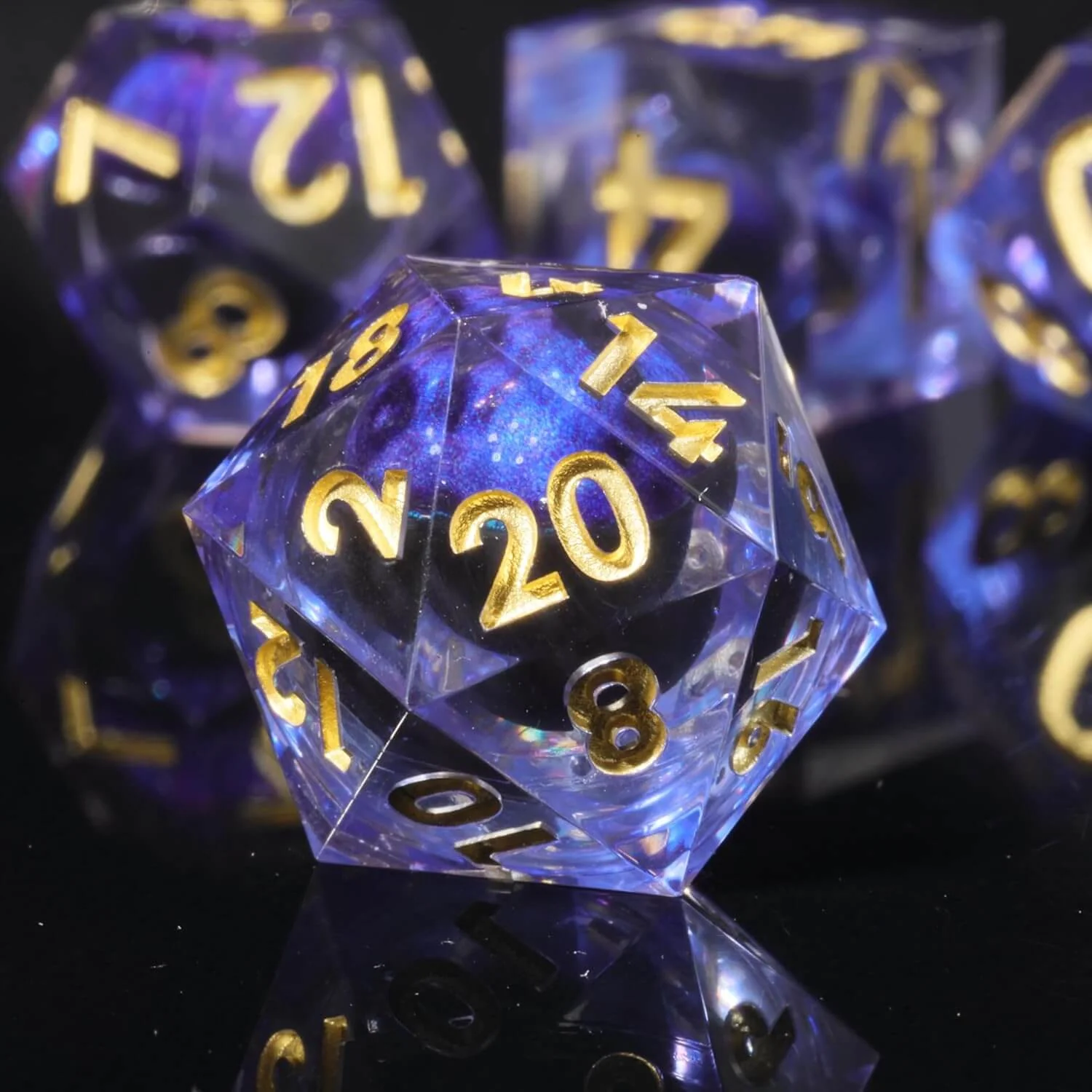 Liquid Core Dragon Eye Sharp Edge Polyhedral Resin 7-Piece D&D Dice Set - Image 4