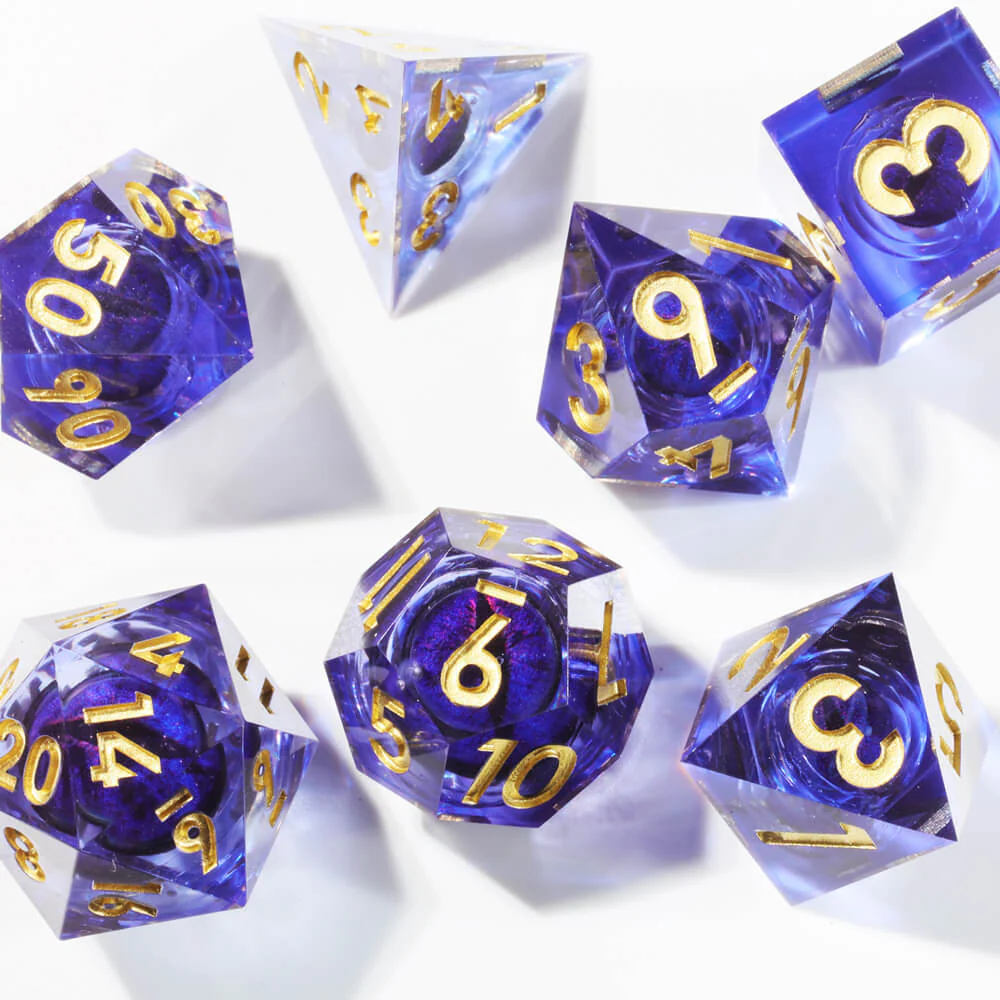 Liquid Core Dragon Eye Sharp Edge Polyhedral Resin 7-Piece D&D Dice Set - Image 7