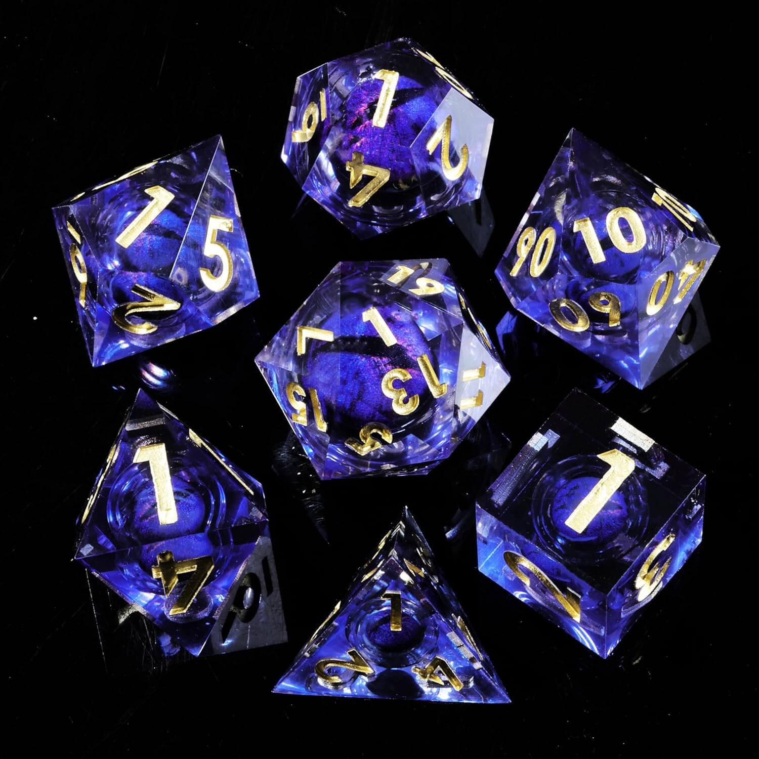 Liquid Core Dragon Eye Sharp Edge Polyhedral Resin 7-Piece D&D Dice Set - Image 9