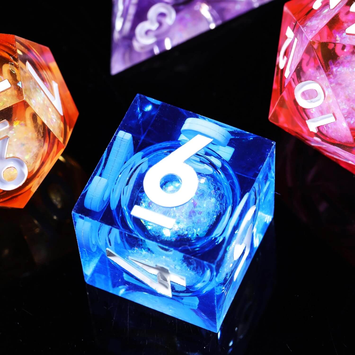 Liquid Core Rainbow 7-Piece Sharp Edge Polyhedral Resin D&D Dice Set - Image 3