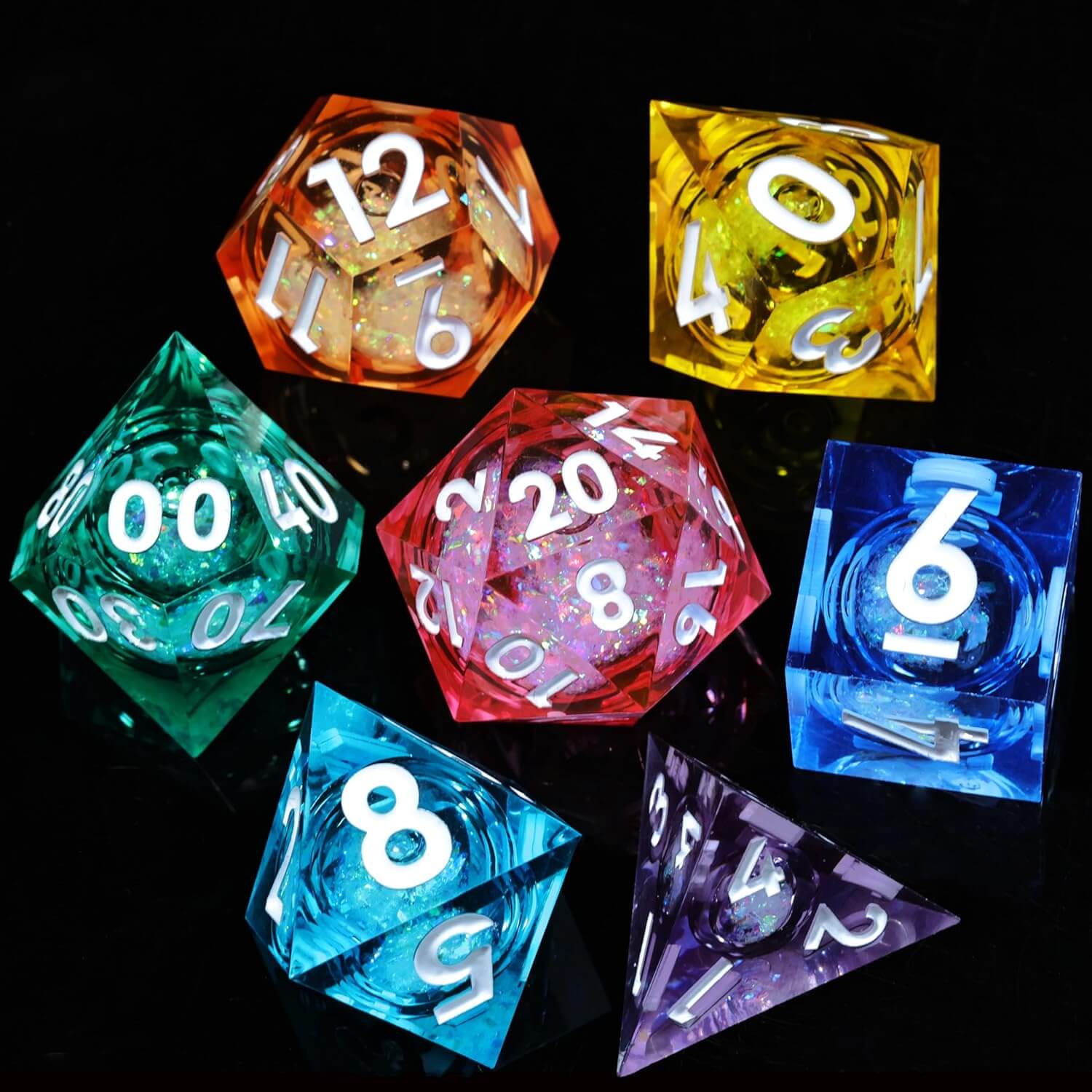 Liquid Core Rainbow 7-Piece Sharp Edge Polyhedral Resin D&D Dice Set - Image 7