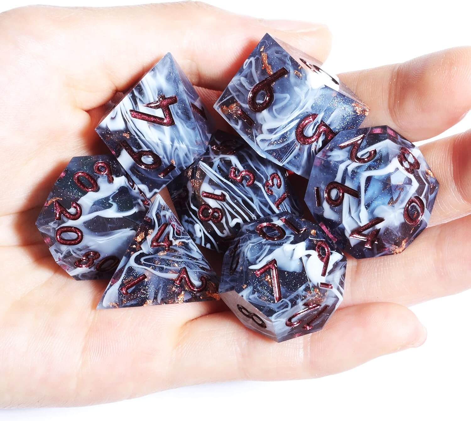 Marbled Crystal Pattern Resin Polyhedral 7-Piece D&D Dice Set - Image 3