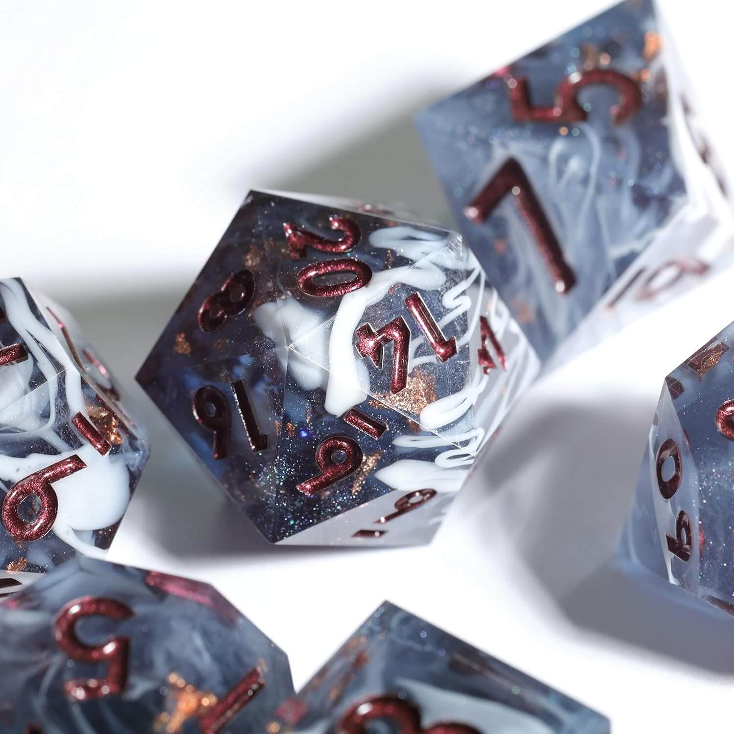 Marbled Crystal Pattern Resin Polyhedral 7-Piece D&D Dice Set - Image 4