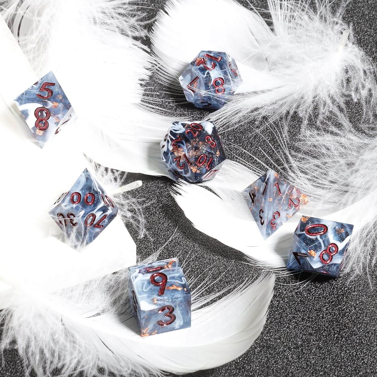 Marbled Crystal Pattern Resin Polyhedral 7-Piece D&D Dice Set - Image 5