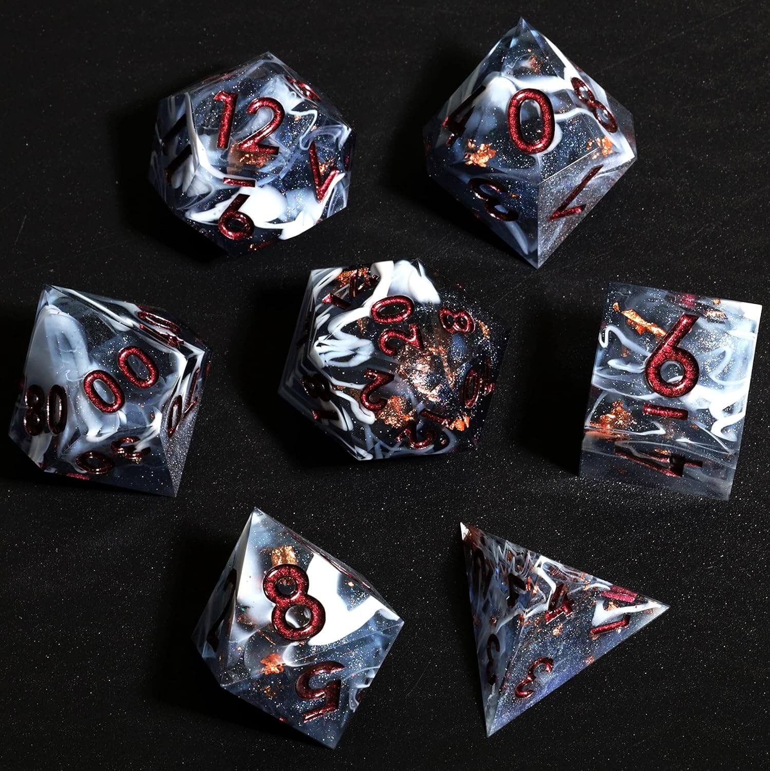 Marbled Crystal Pattern Resin Polyhedral 7-Piece D&D Dice Set - Image 6