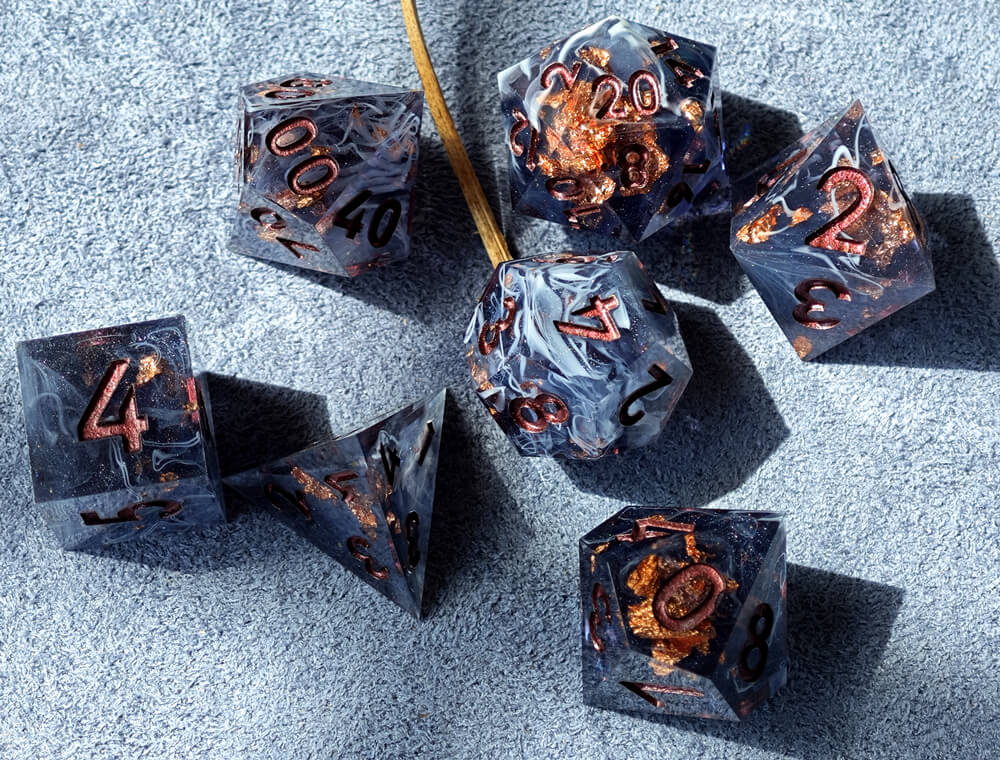 Marbled Crystal Pattern Resin Polyhedral 7-Piece D&D Dice Set - Image 9