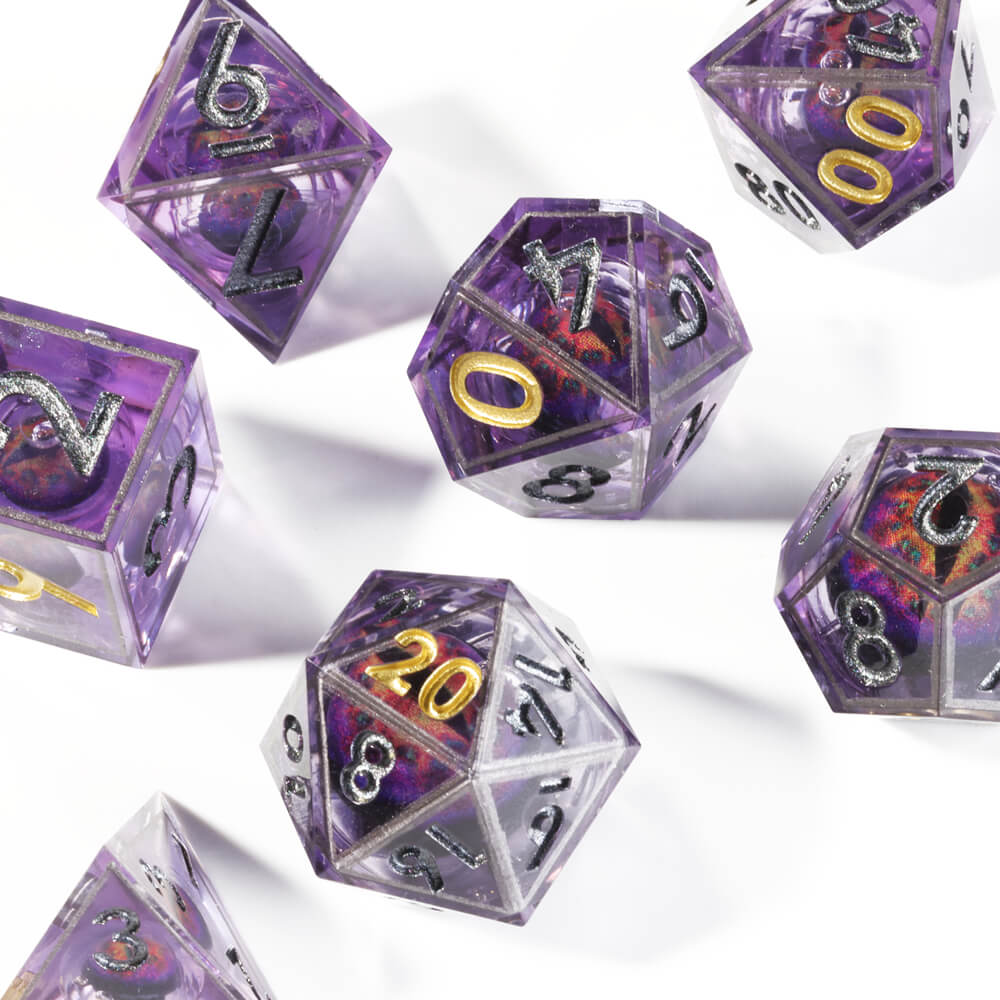Purple Liquid Core Dragon Eye Resin Polyhedral 7-Piece D&D Dice Set - Image 6