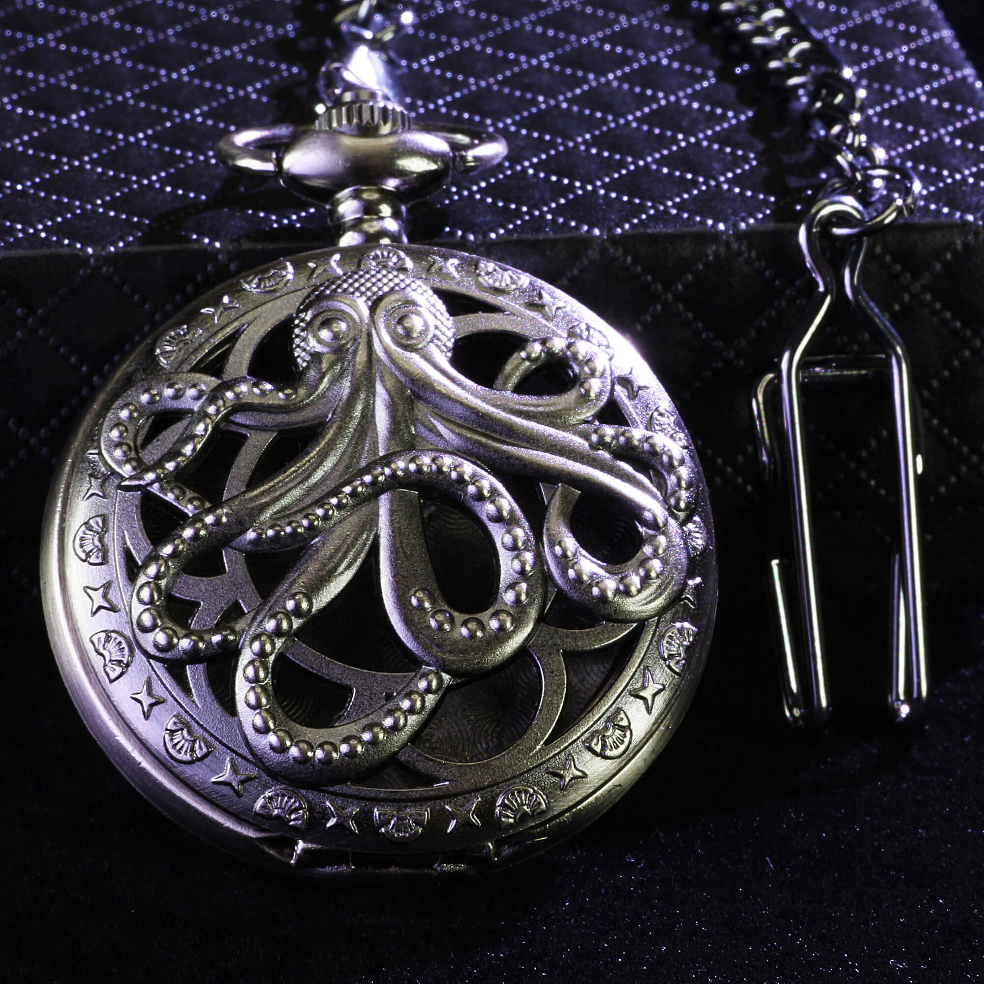 Octopus Mini Polyhedral Metal Dice Set D&D with Pocket Watch Shell Case - Image 8