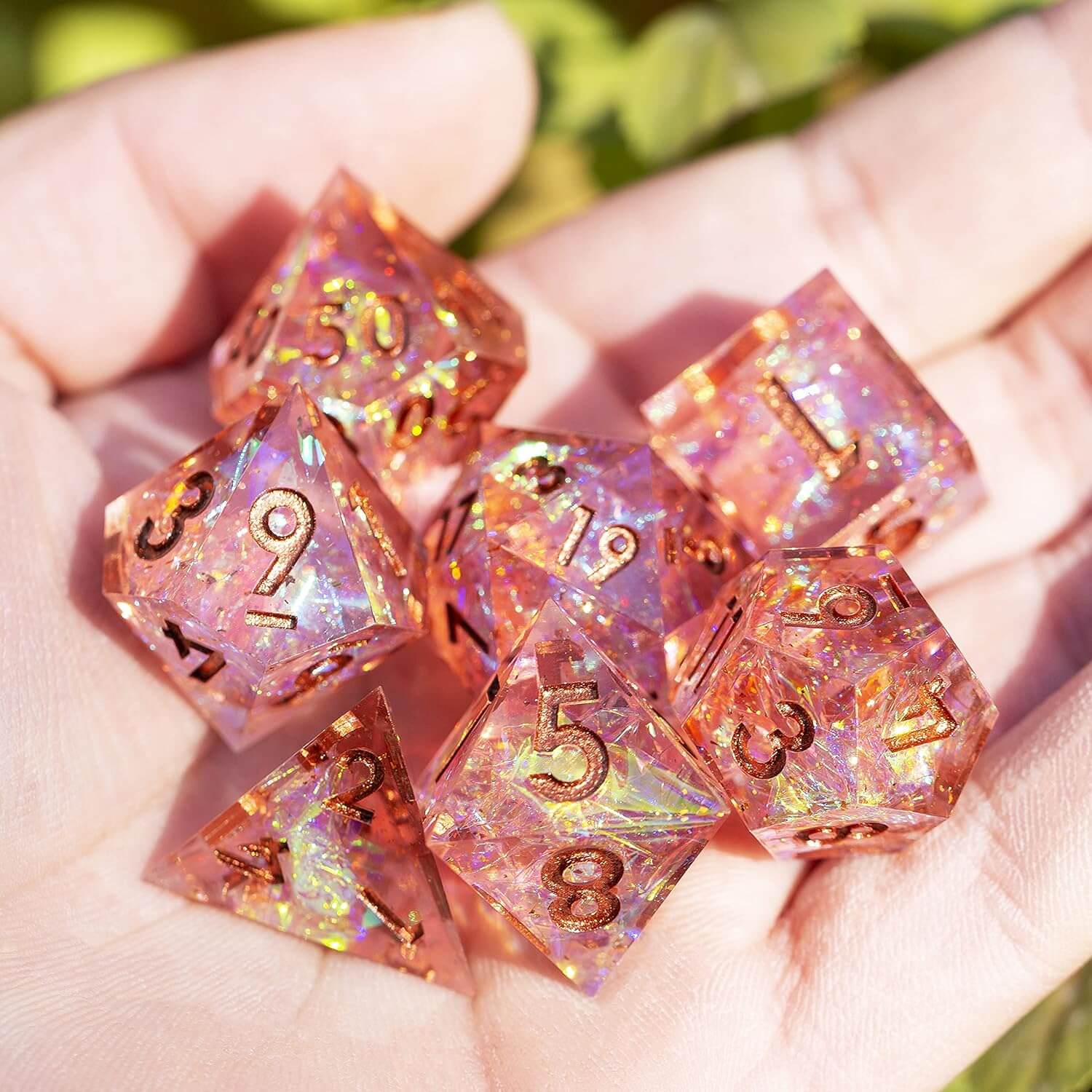 Pink Galaxy Resin Polyhedral 7 Pieces D&D Dice Set - Image 3