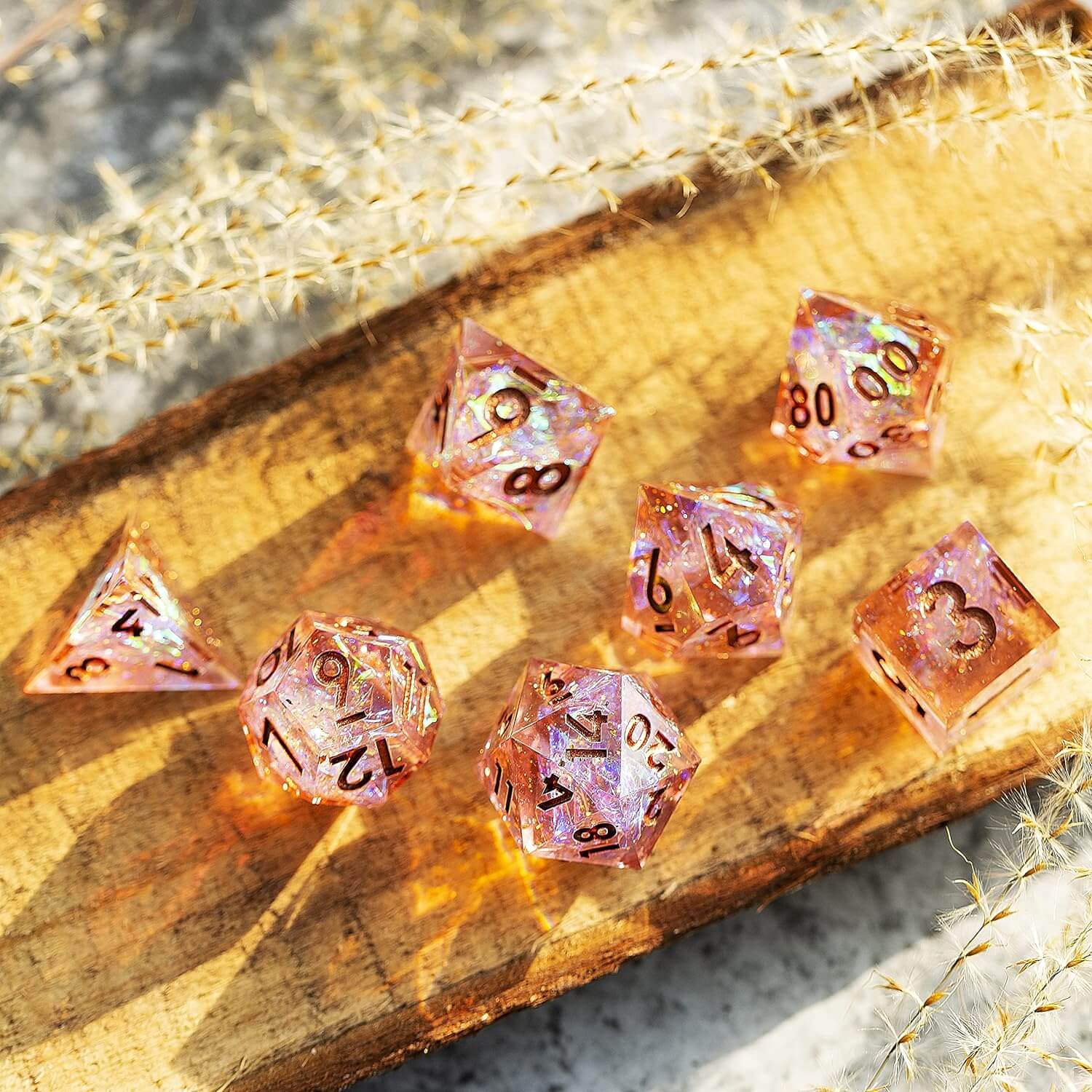 Pink Galaxy Resin Polyhedral 7 Pieces D&D Dice Set - Image 4