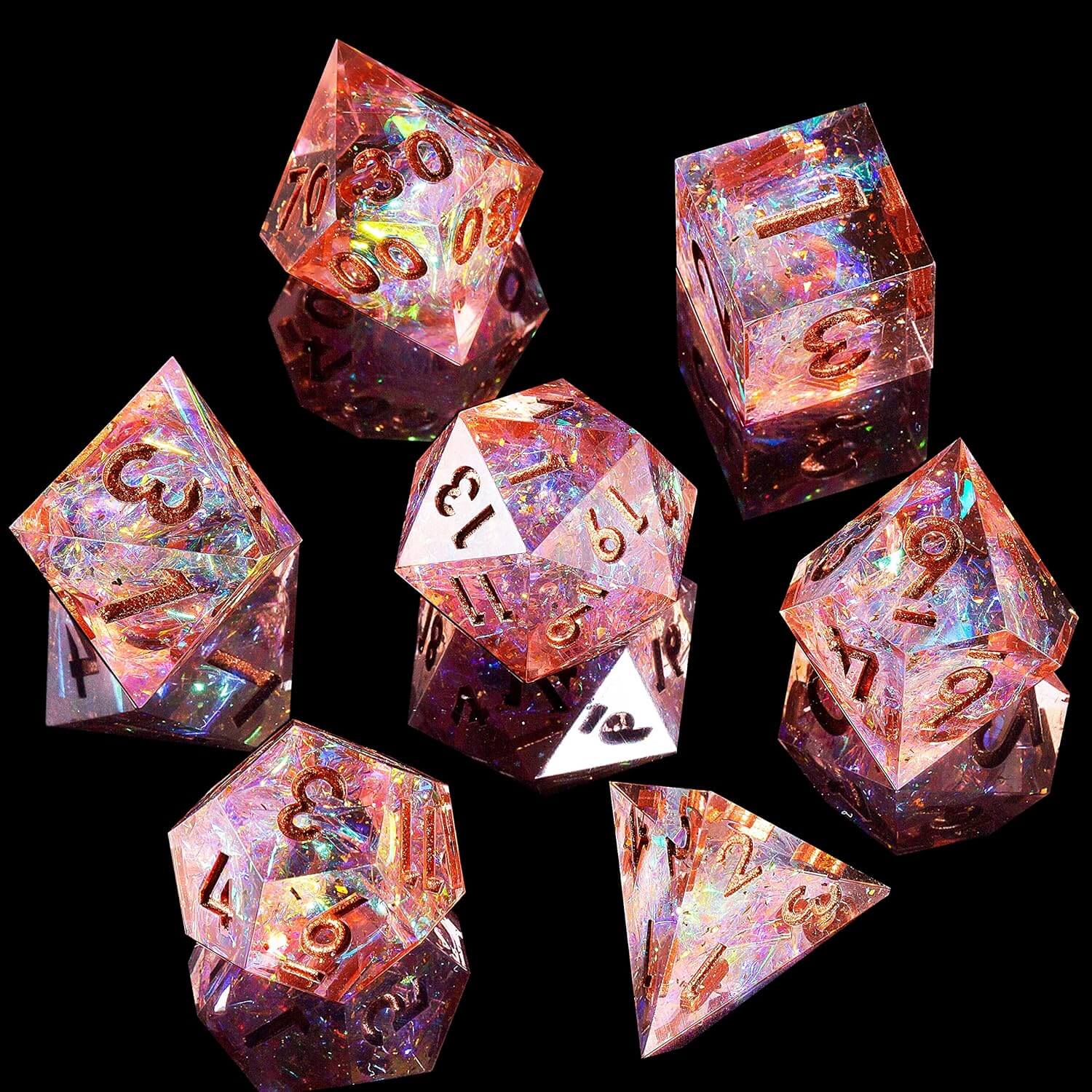Pink Galaxy Resin Polyhedral 7 Pieces D&D Dice Set - Image 5