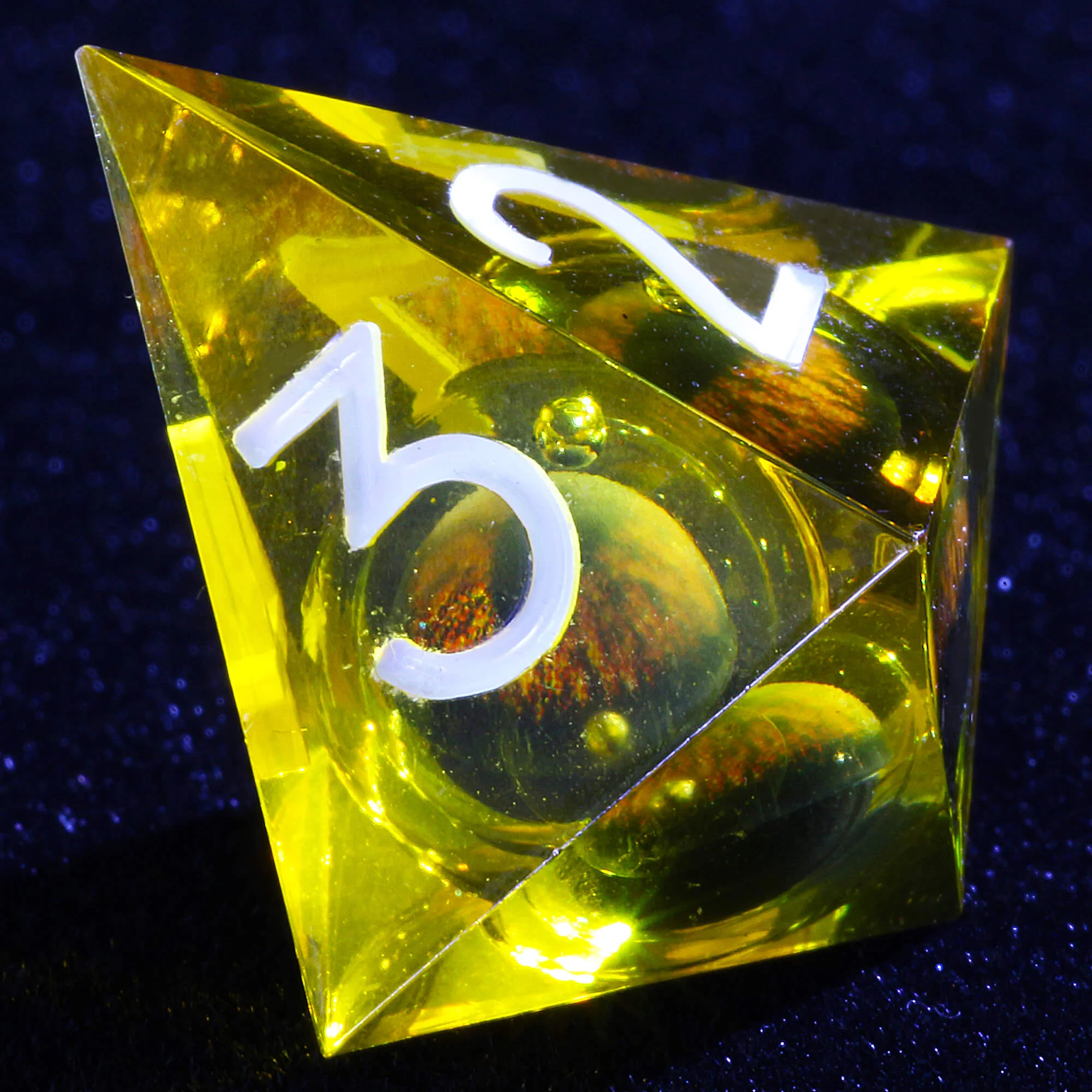 Polyhedral Cool Dragon Eye Liquid Core D and D Set Dice Yellow - Image 8