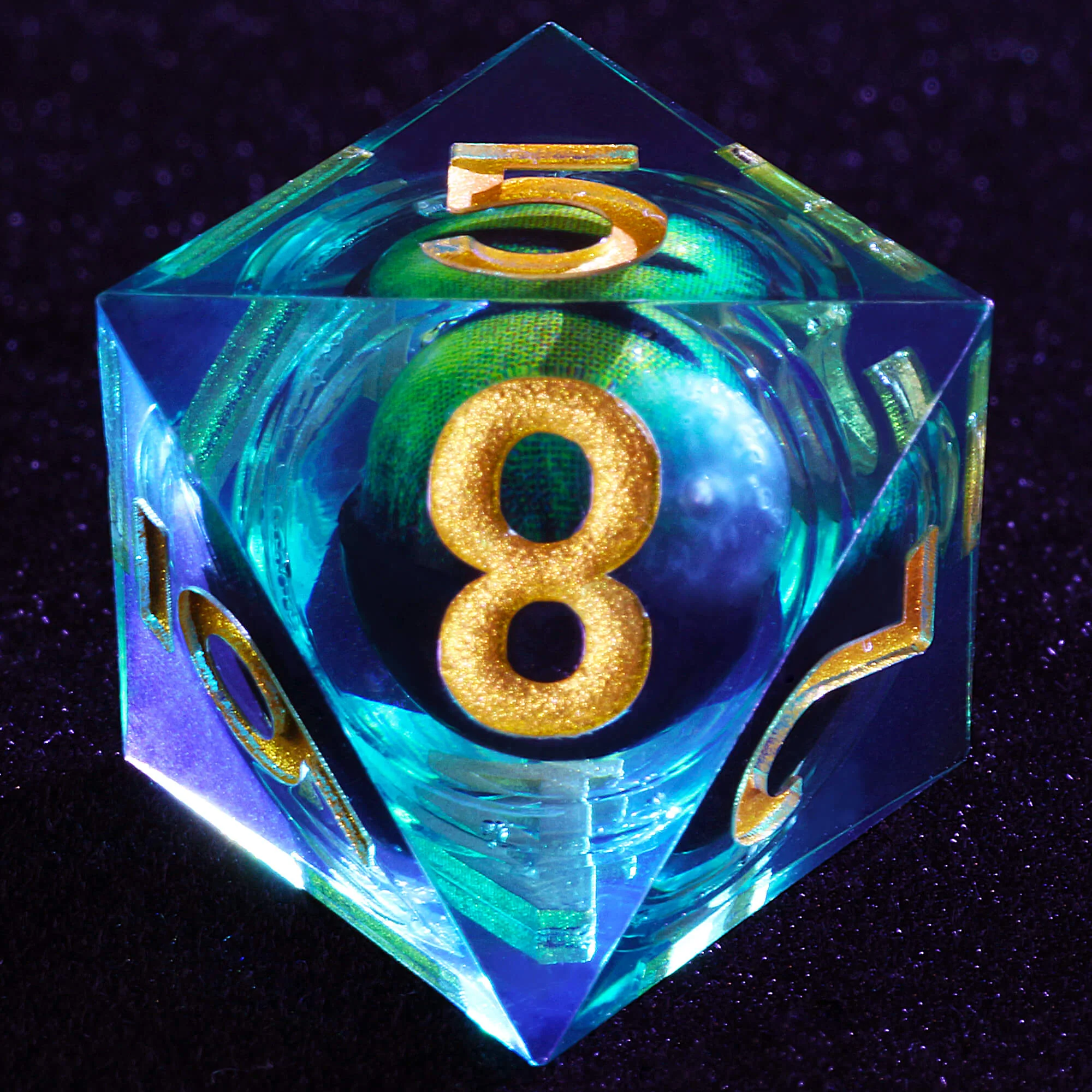 Polyhedral Cool Green Dragon Eye Liquid Core Dice Set D&D - Image 4