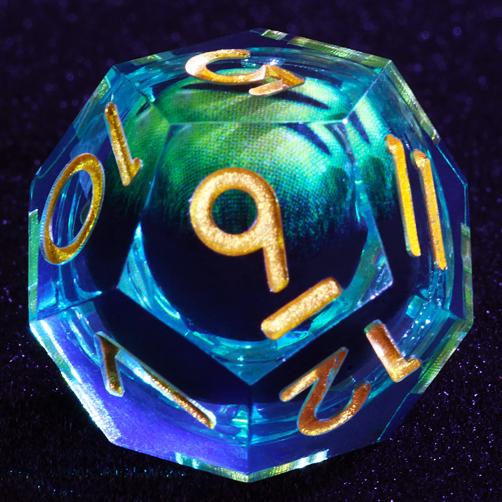 Polyhedral Cool Green Dragon Eye Liquid Core Dice Set D&D - Image 6