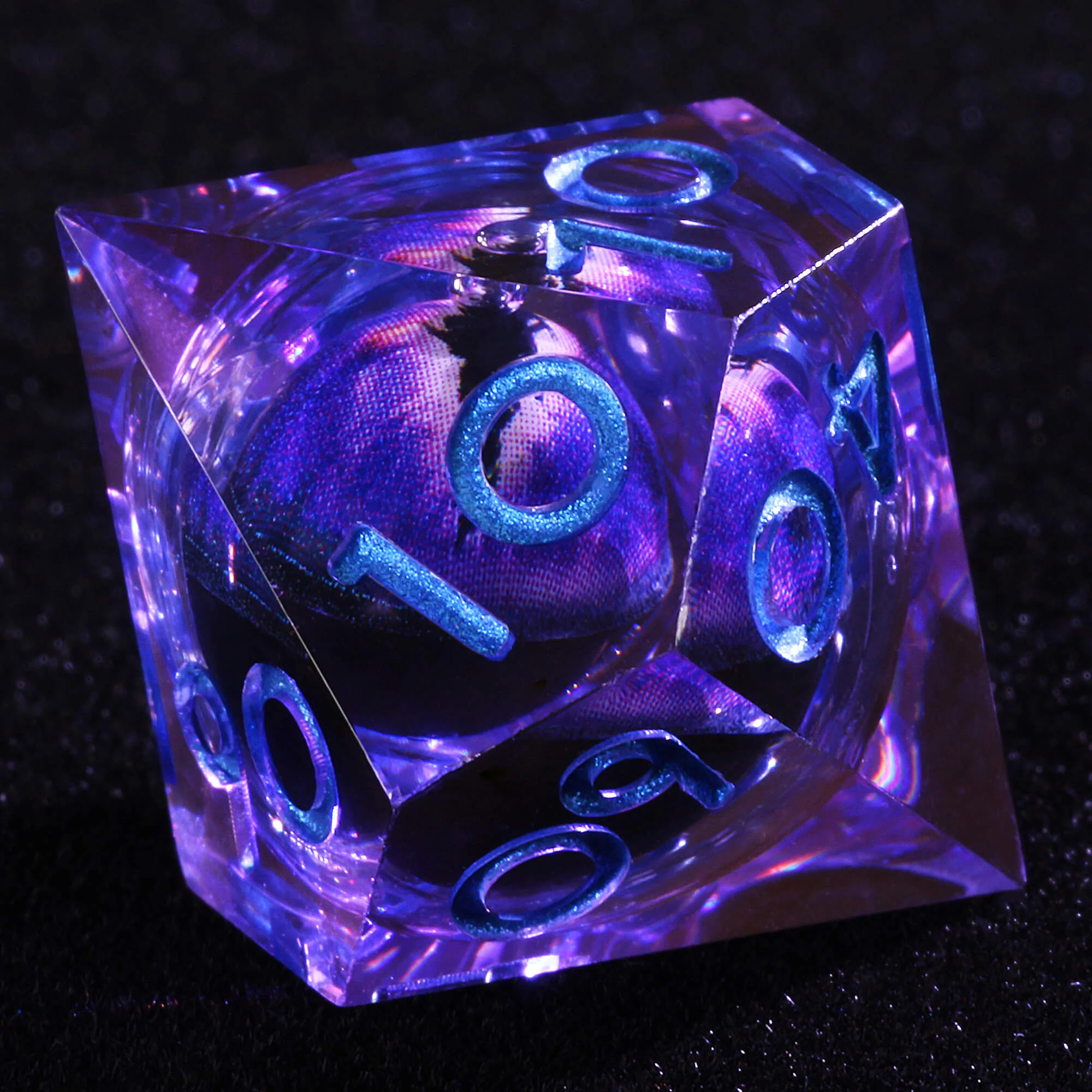 Polyhedral Cool Purple Dragon Eye Liquid Core DnD Dice Set - Image 7