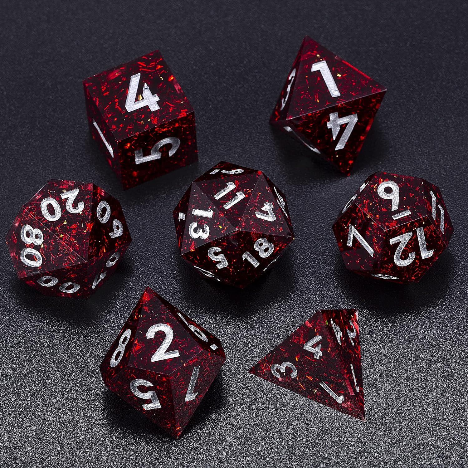 Polyhedral D&D 7-Piece Red Resin Dice Set - Image 4