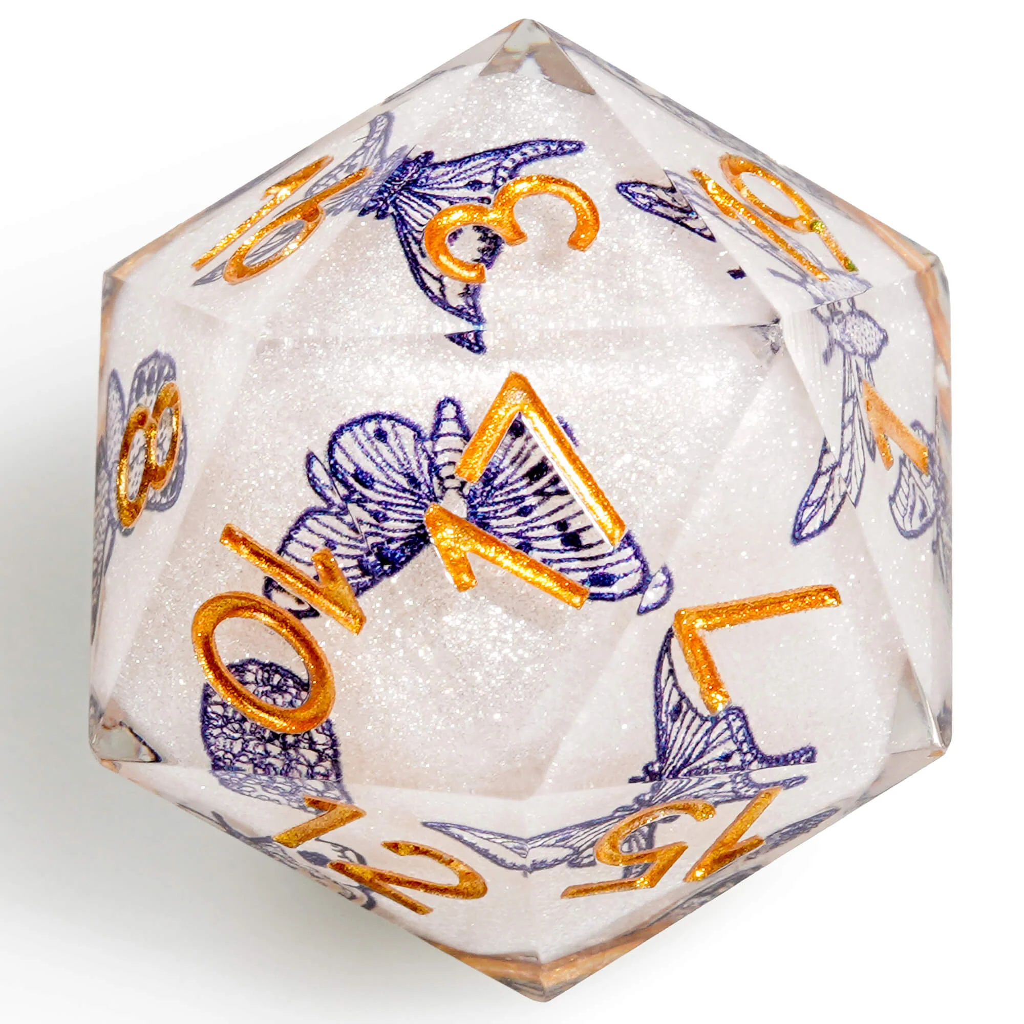 Polyhedral RGP Cool DnD Dice Sets - Blue and White Porcelain Butterfly - Image 2
