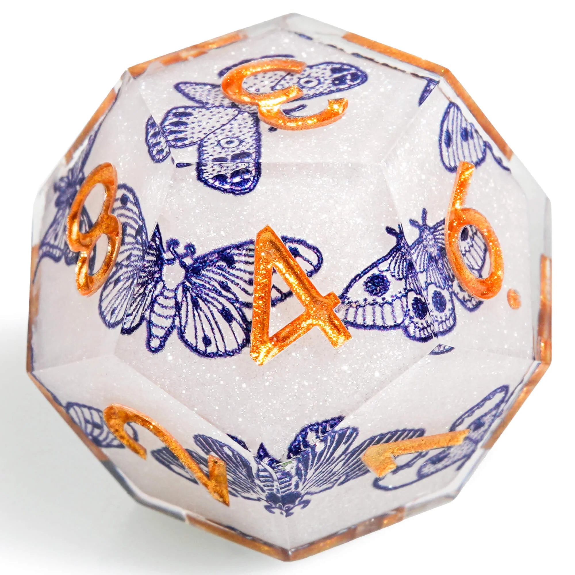Polyhedral RGP Cool DnD Dice Sets - Blue and White Porcelain Butterfly - Image 3
