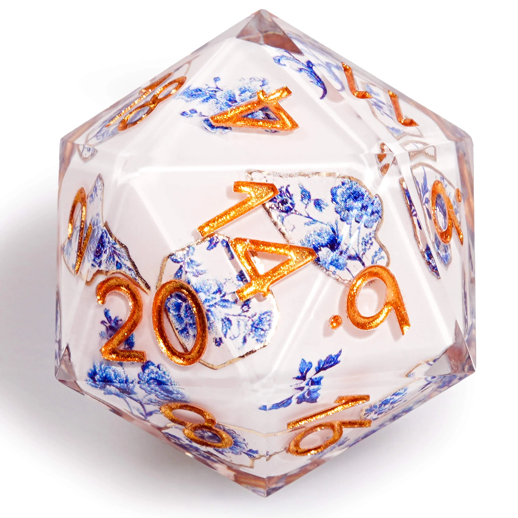 Polyhedral RGP Cool DnD Dice Sets - Blue and White Porcelain Flower - Image 2