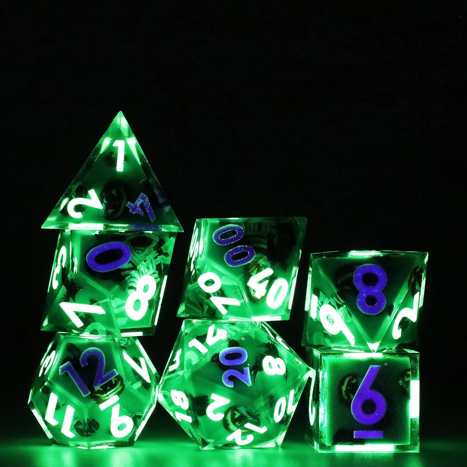 Pumpkin Glow Sharp Edge Resin Polyhedral 7-Piece D&D Dice Set - Image 5