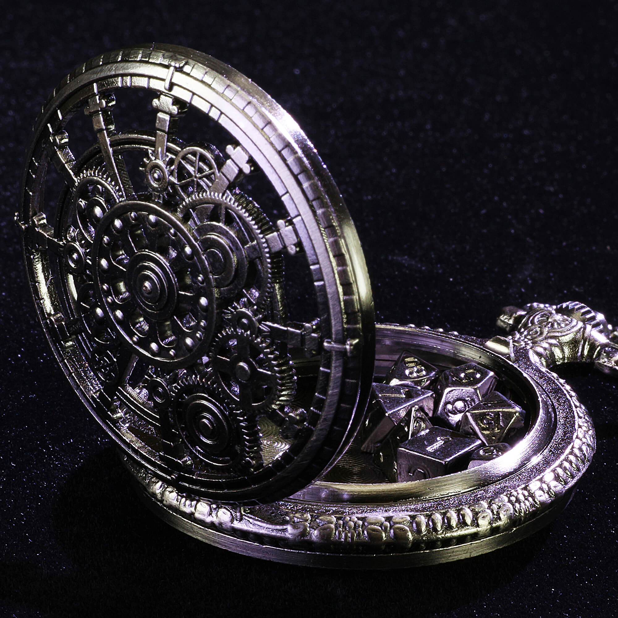 Punk Gear Mini Polyhedral Metal Dice Sets D&D with Pocket Watch Shell Case - Image 2