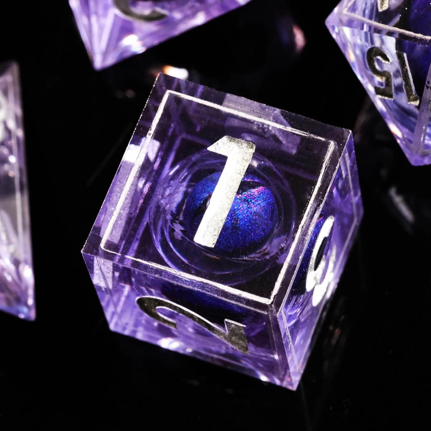 Purple Dragon Eye Sharp Edge Polyhedral Resin 7-Piece D&D Dice Set - Image 4