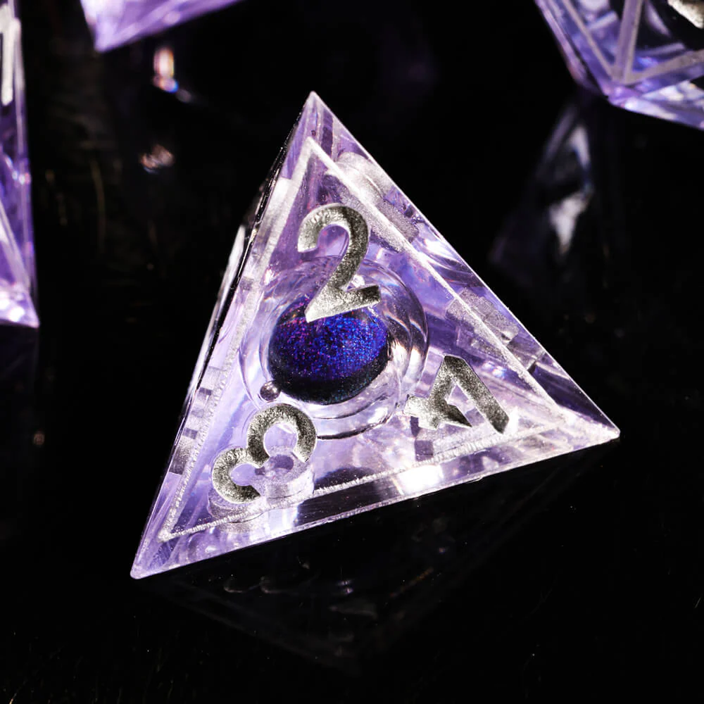 Purple Dragon Eye Sharp Edge Polyhedral Resin 7-Piece D&D Dice Set - Image 5