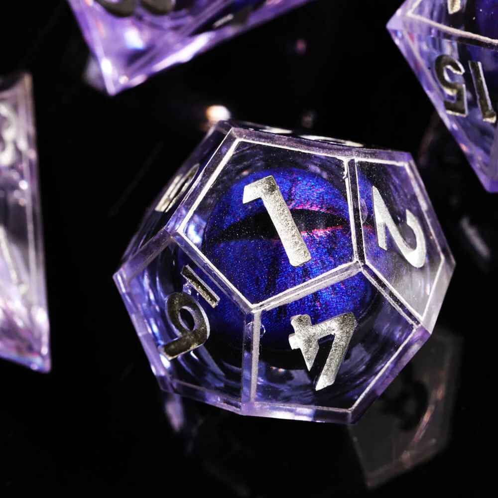 Purple Dragon Eye Sharp Edge Polyhedral Resin 7-Piece D&D Dice Set - Image 6