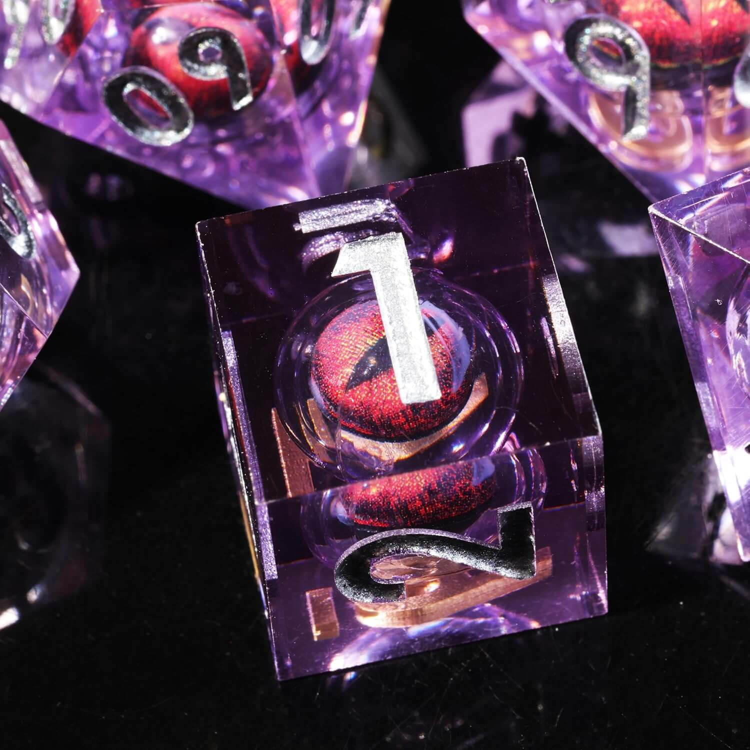 Red Dragon Eye Sharp Edge Polyhedral Resin 7-Piece D&D Dice Set - Image 4