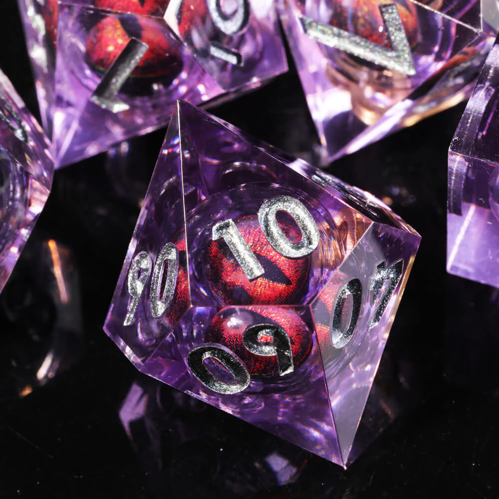 Red Dragon Eye Sharp Edge Polyhedral Resin 7-Piece D&D Dice Set - Image 5