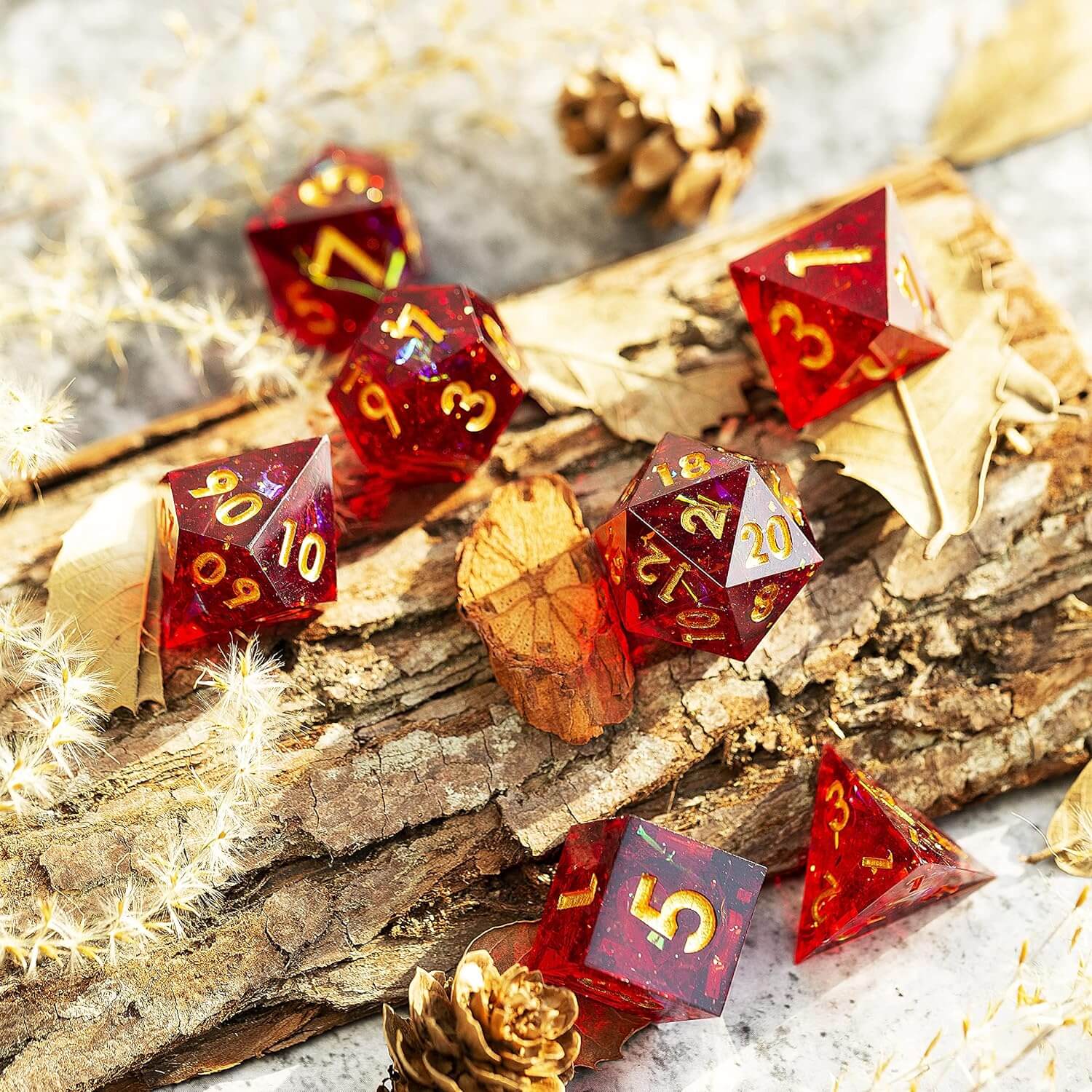 Red Galaxy Polyhedral Resin D&D 7-Piece Dice Set - Image 4