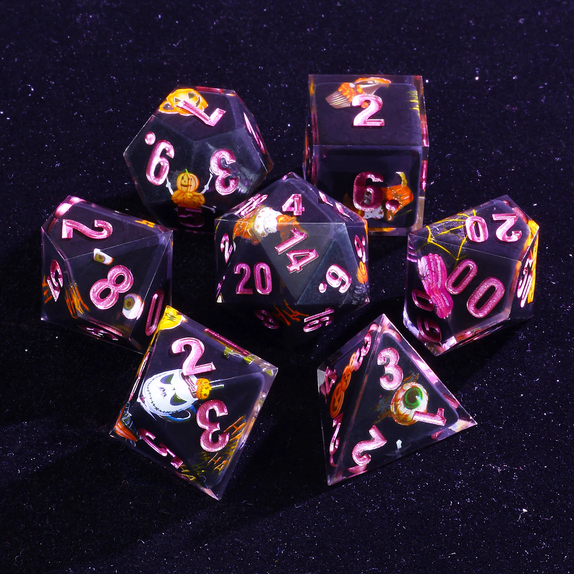 Role Playing 7 Polyhedral Resin Dice Sets DnD Pumpkin Black - Image 2