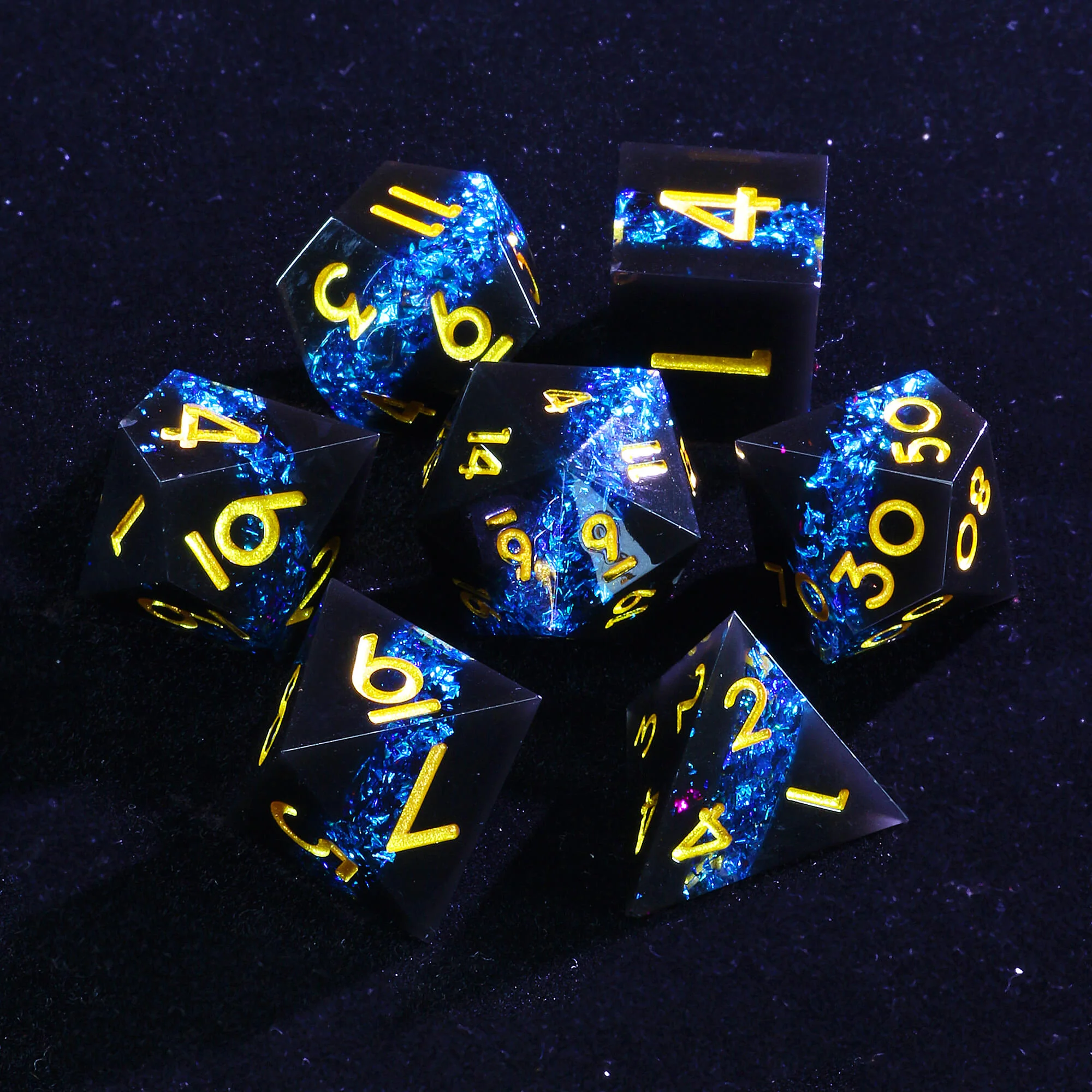 Role Playing 7 Polyhedral Resin DnD Dice Set Tin Foil - Image 2