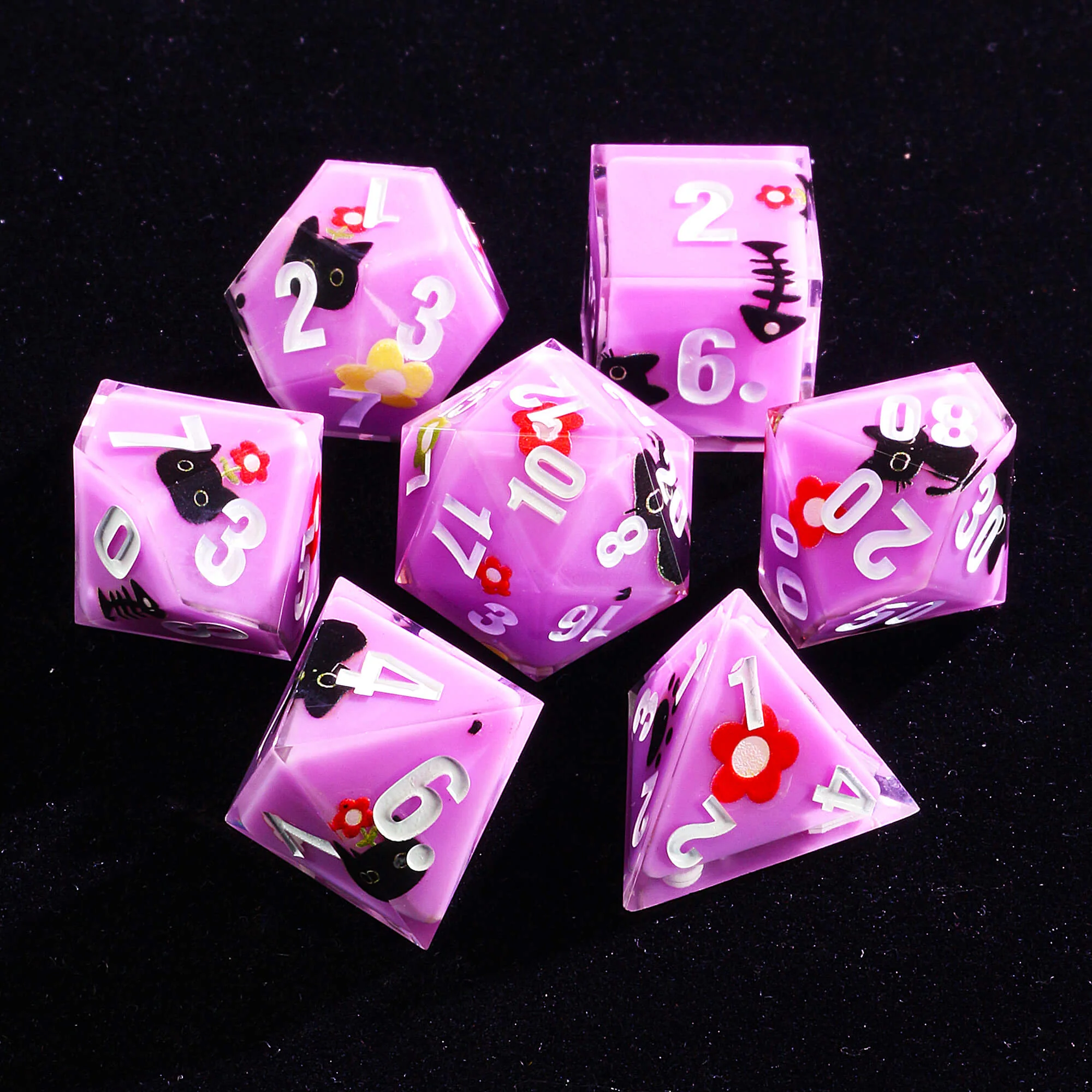 Rpg 7 Polyhedral Resin DnD Dice Sets Cat Purple - Image 2