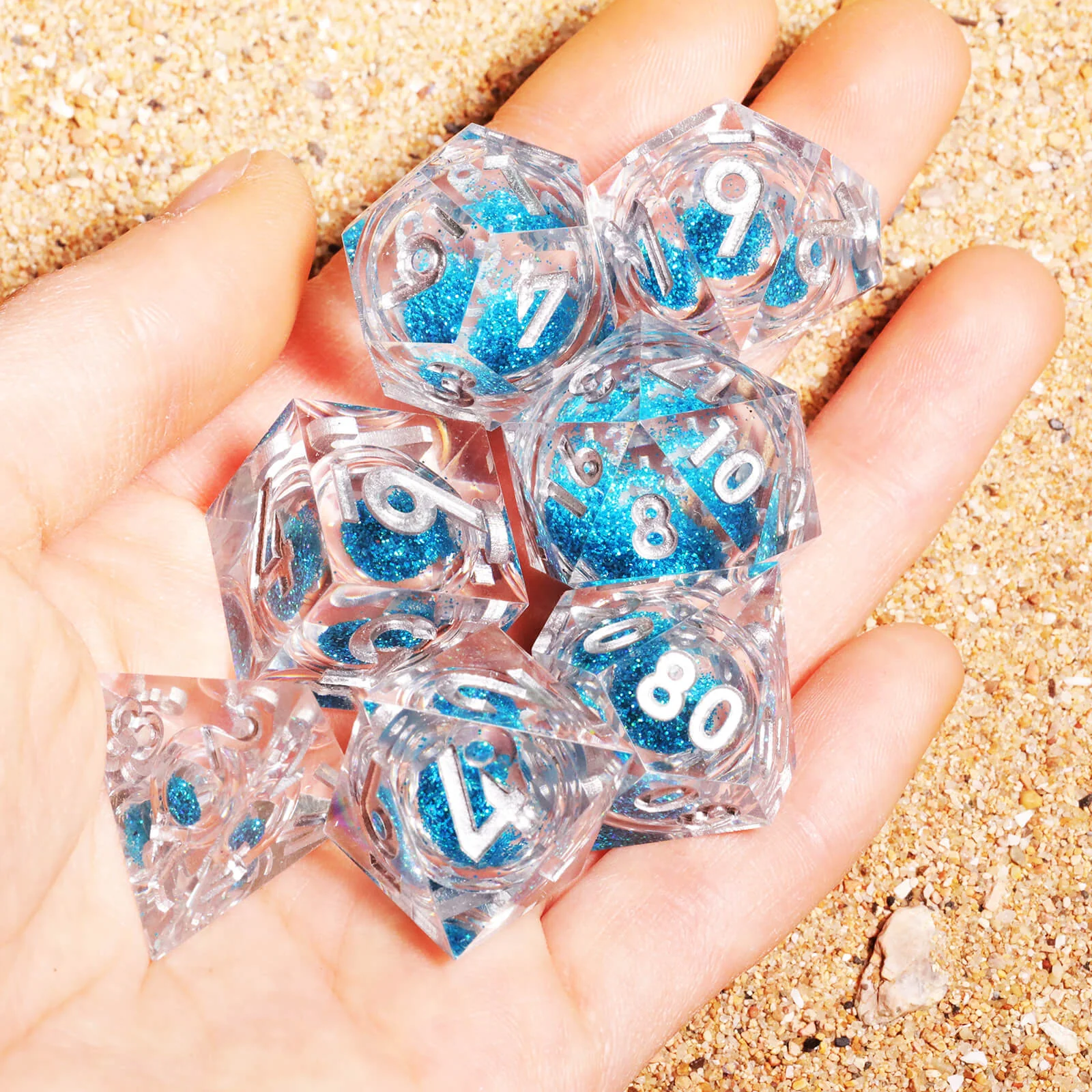 RPG Resin Polyhedral 7 Liquid Core Dice Set DD - Purity - Image 3