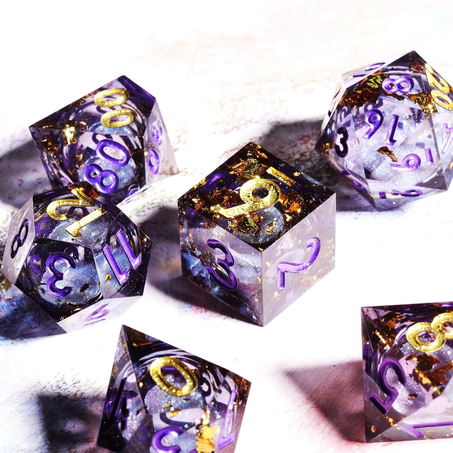 RPG Resin Polyhedral 7 Liquid Core Dice Set D&D - Lavender - Image 5