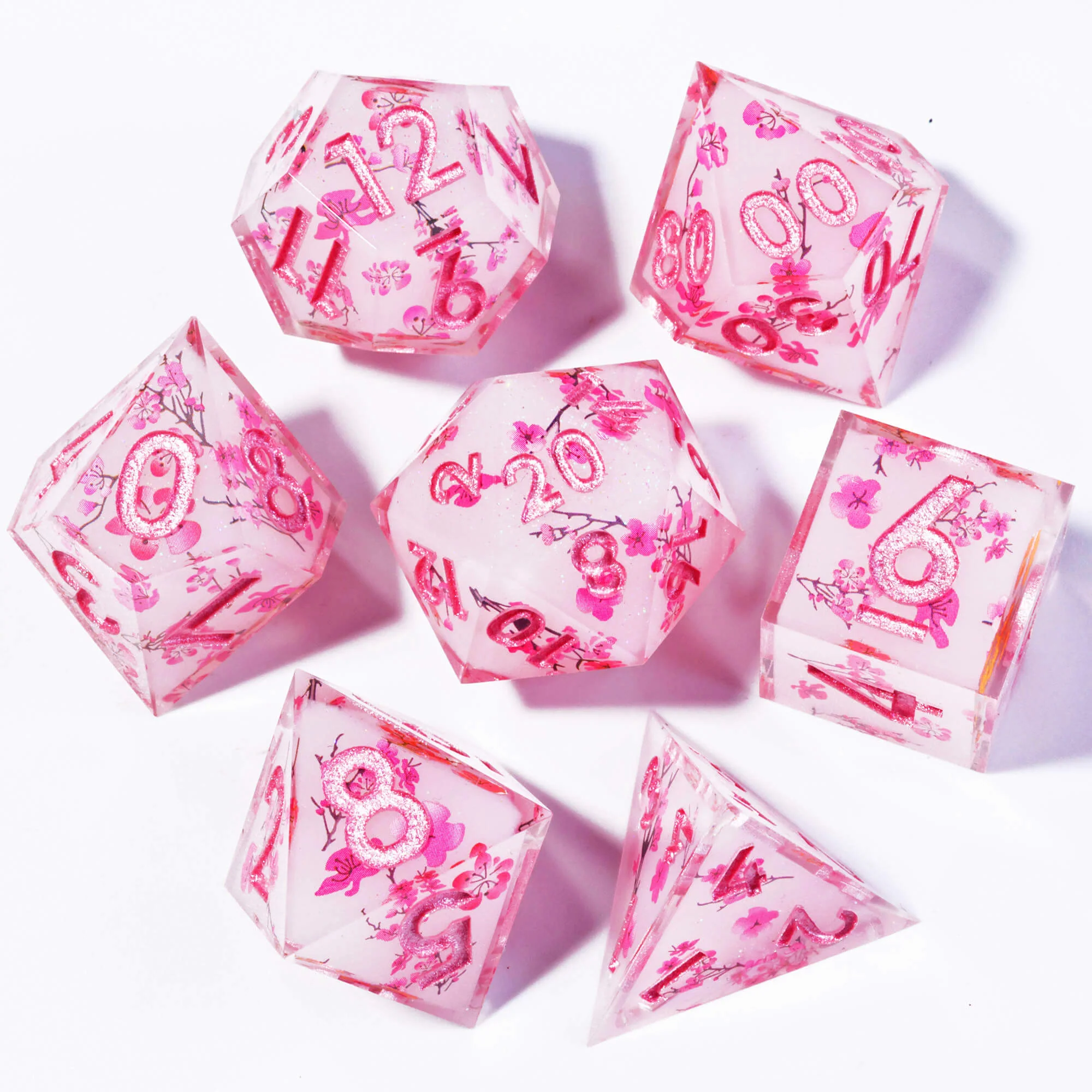 Sakura Bloom Layered Awesome Resin D and D Polyhedral Set Dice