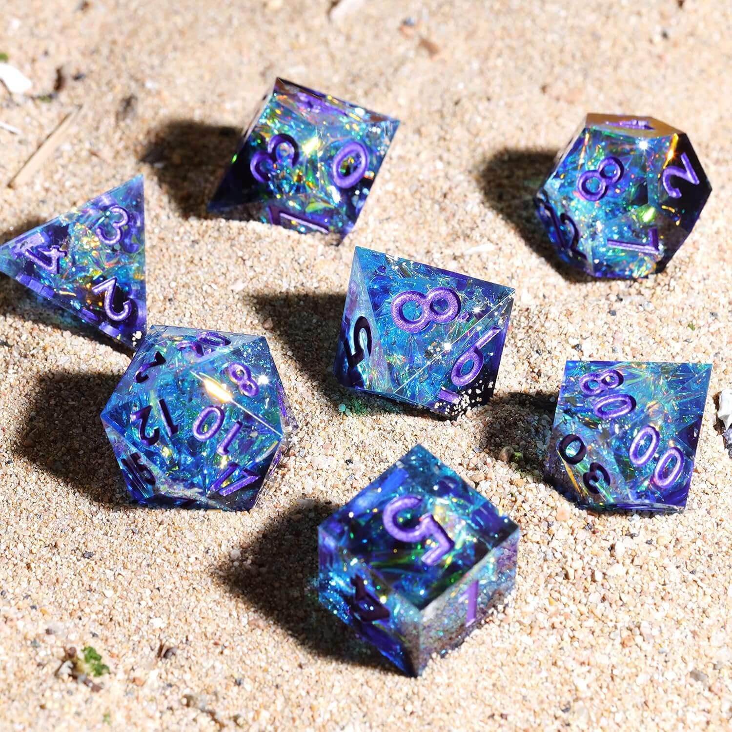 Sapphire Polyhedral Resin 7-Piece Dice Set for D&D - Image 5